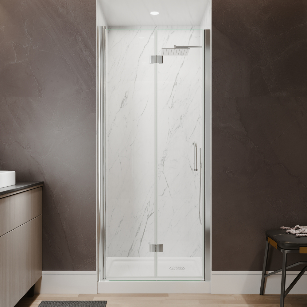 Xspracer 32 to 34 in. W x 72 in. H Bi-Fold Frameless Shower Door in Chrome with Clear Glass