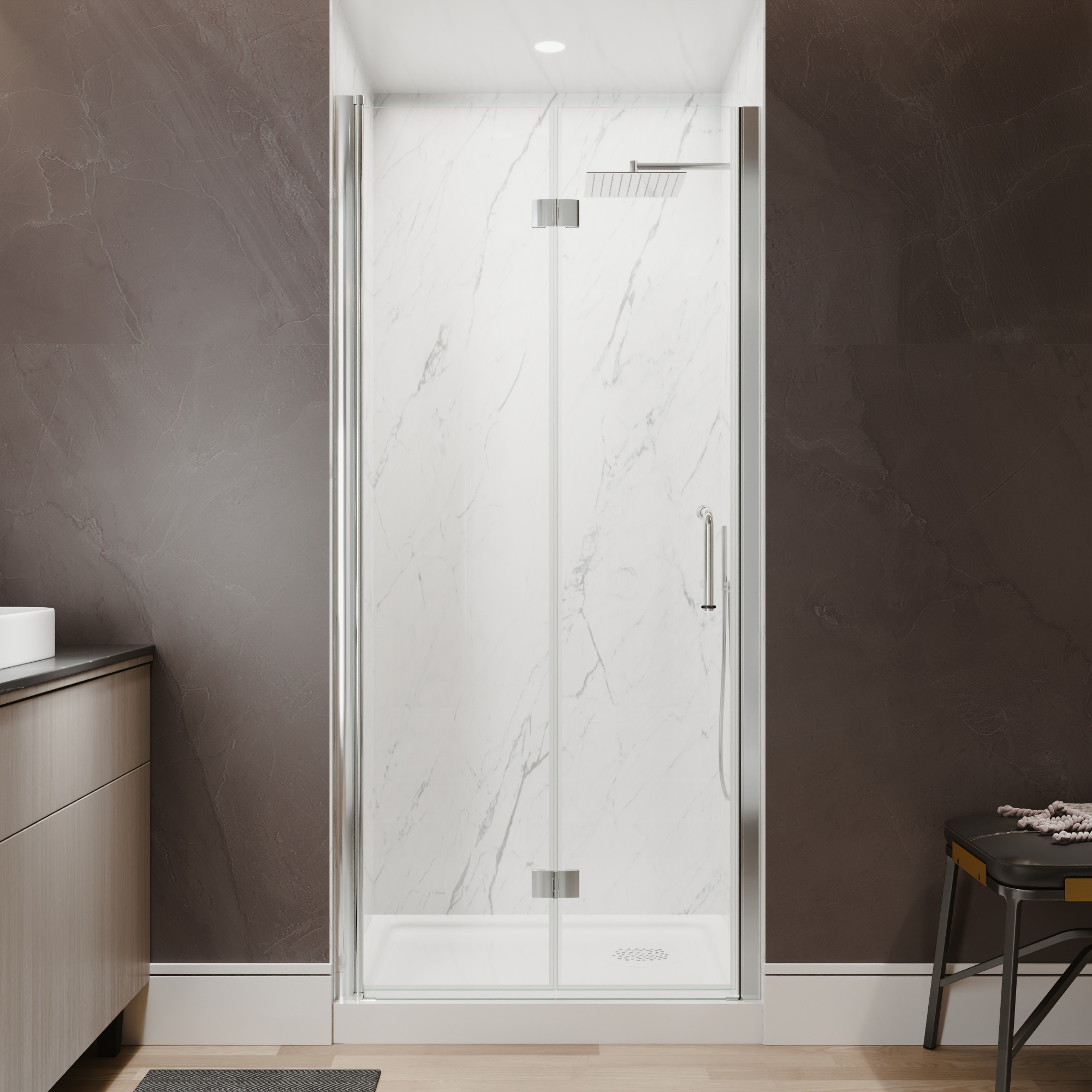 Xspracer 34 to 36 in. W x 72 in. H Bi-Fold Frameless Shower Door in Chrome with Clear Glass