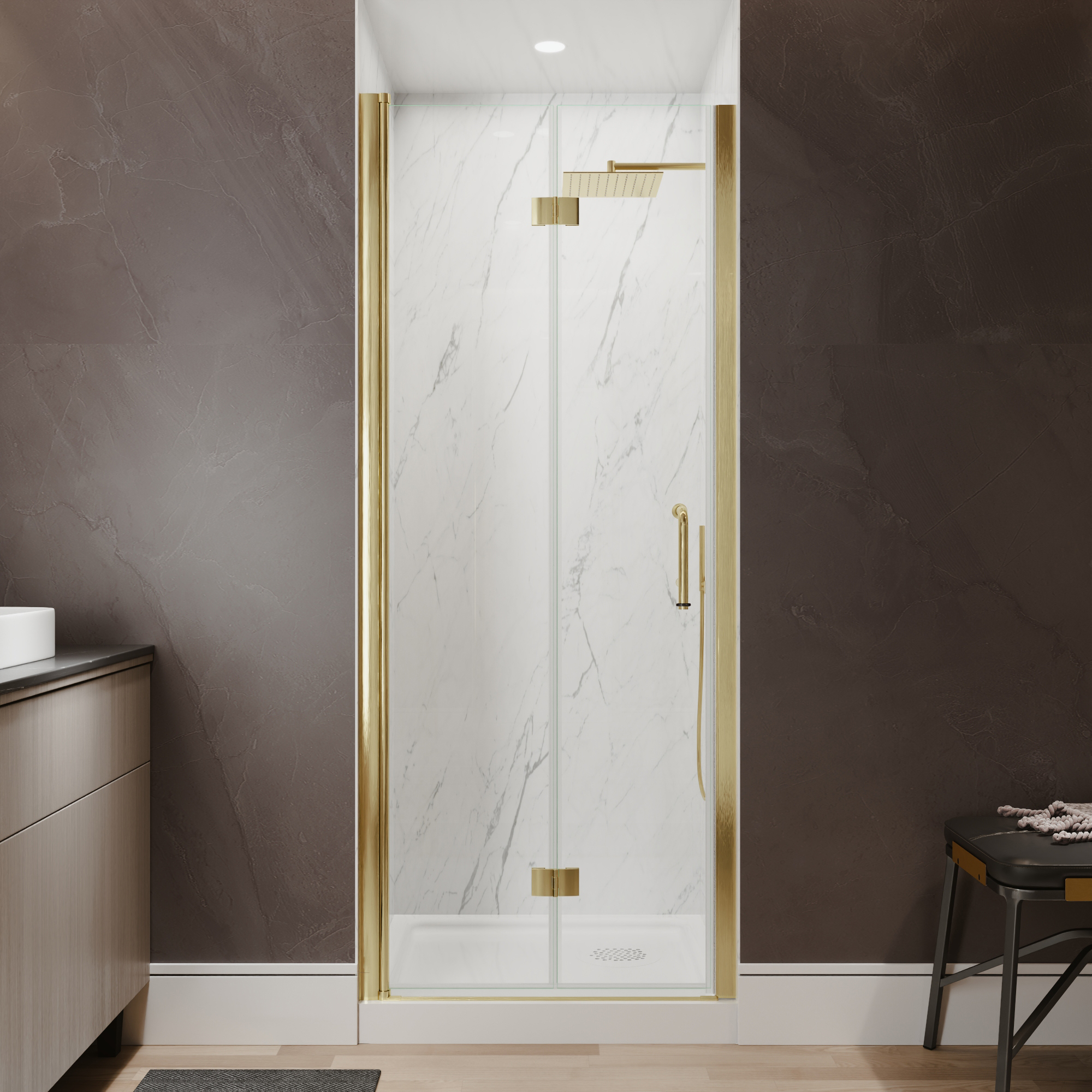 Xspracer 30 to 32 in. W x 72 in. H Bi-Fold Frameless Shower Door in Brushed Gold with Clear Glass