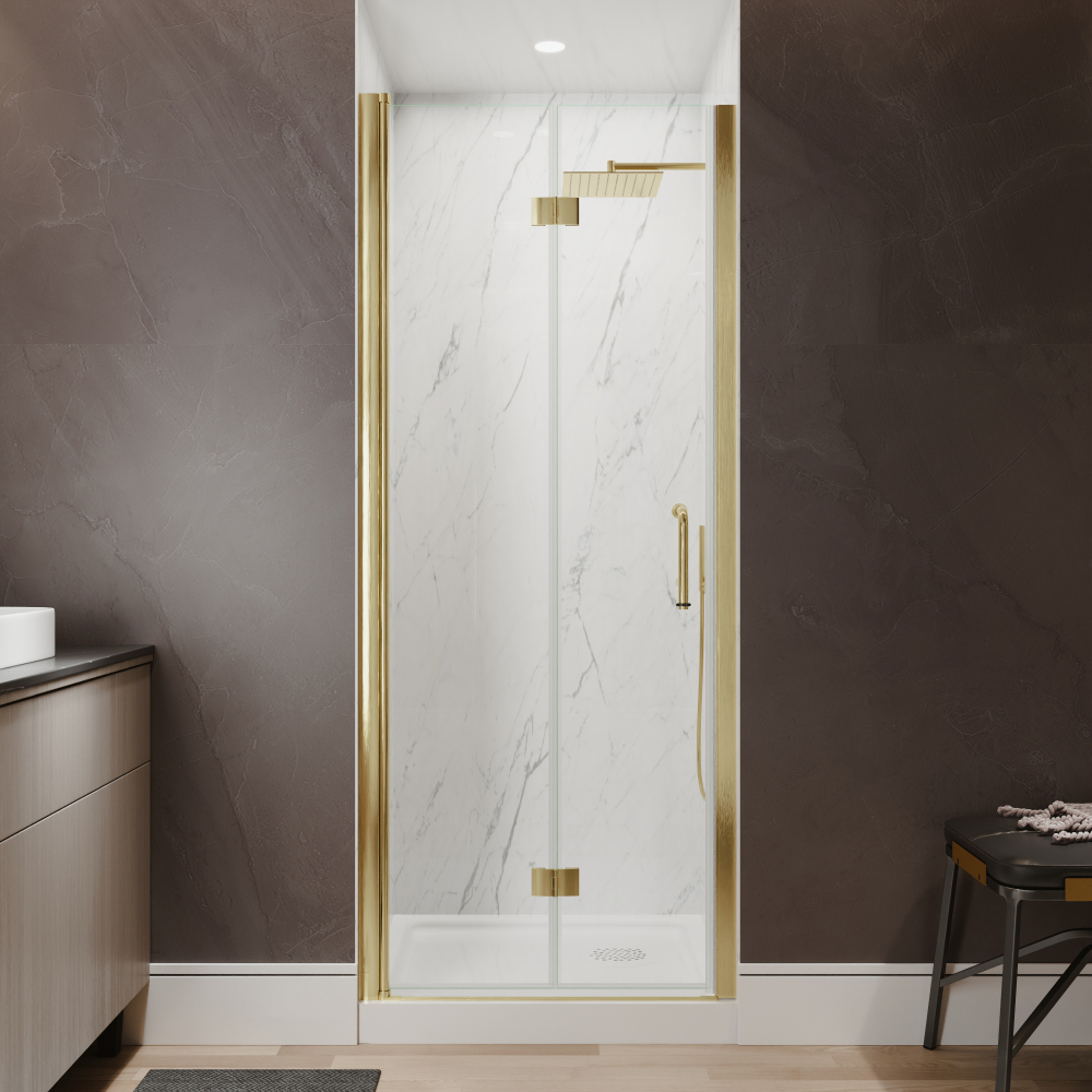 Xspracer 30 to 32 in. W x 72 in. H Bi-Fold Frameless Shower Door in Brushed Gold with Clear Glass