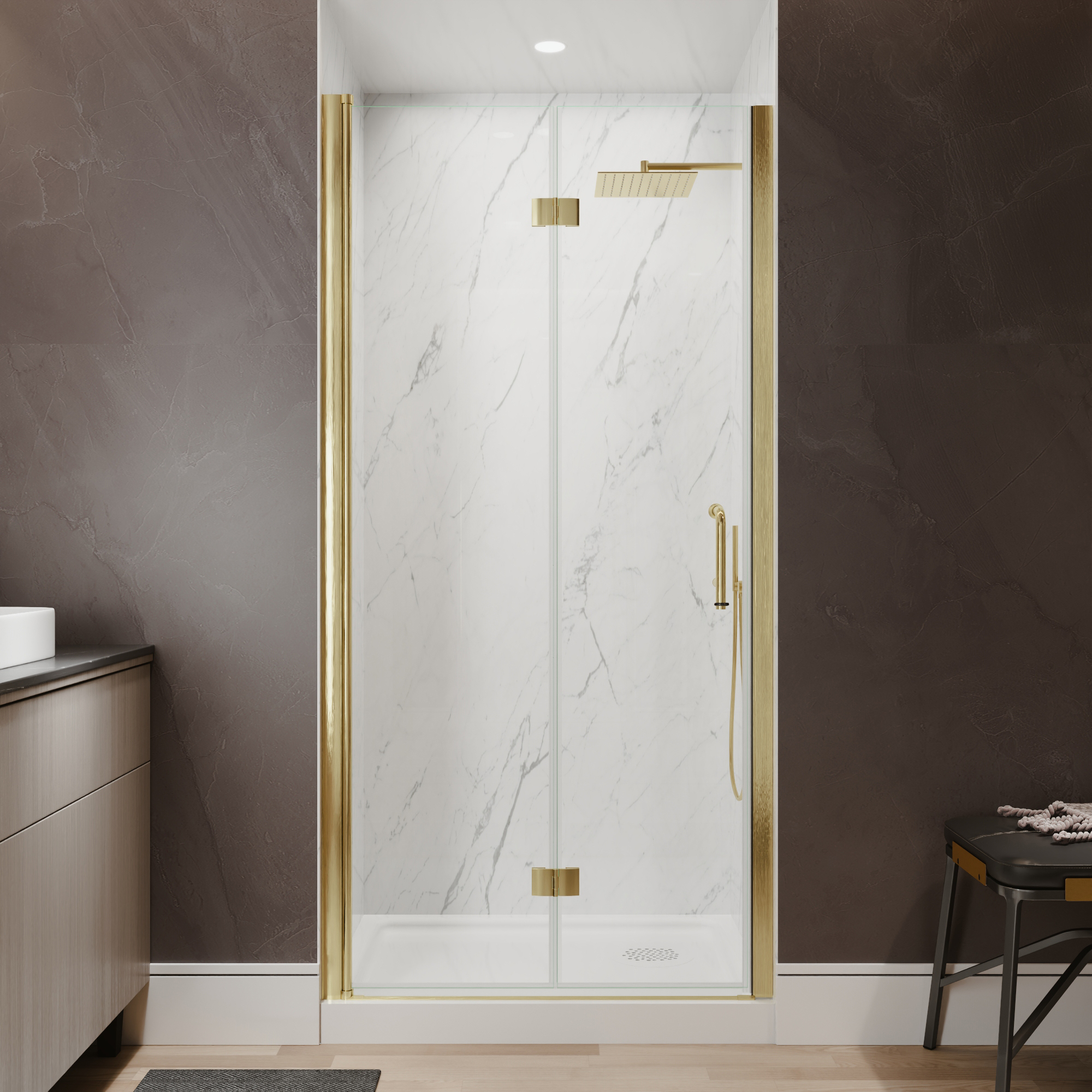 Xspracer 36 to 38 in. W x 72 in. H Bi-Fold Frameless Shower Door in Brushed Gold with Clear Glass