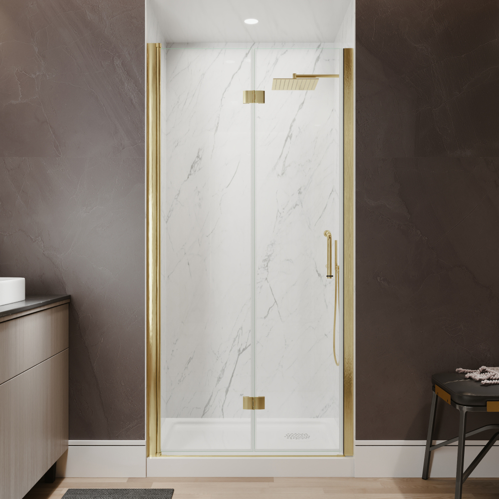 Xspracer 36 to 38 in. W x 72 in. H Bi-Fold Frameless Shower Door in Brushed Gold with Clear Glass