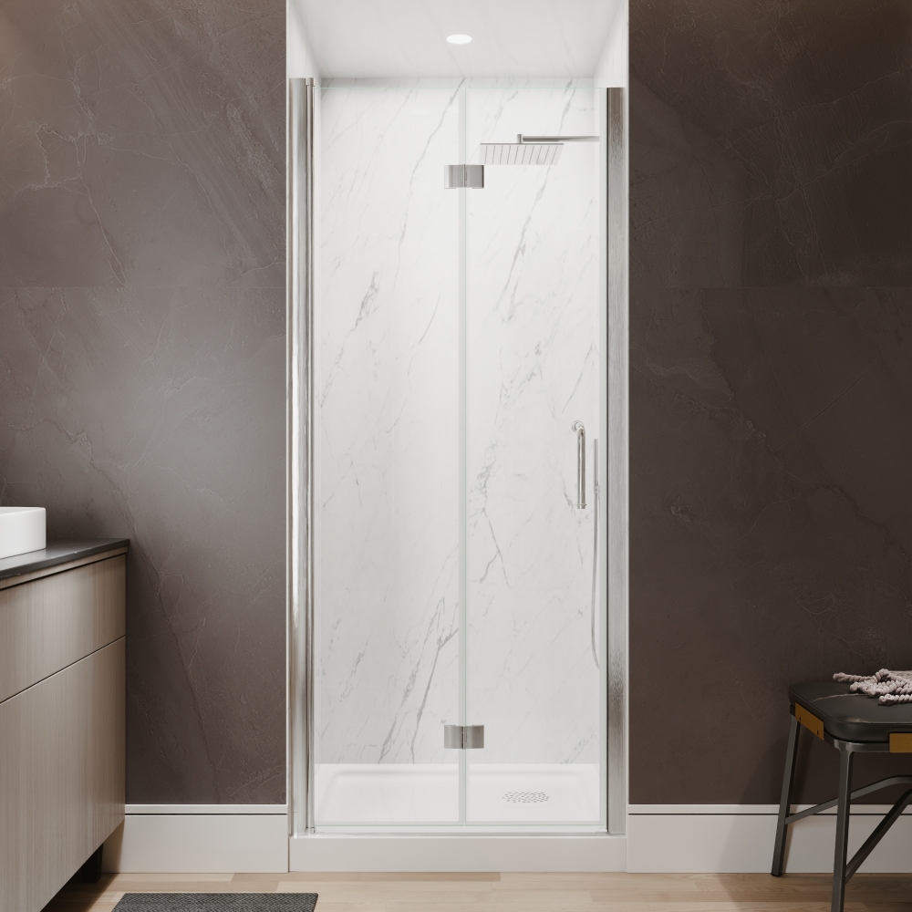 Xspracer 32 to 34 in. W x 72 in. H Bi-Fold Frameless Shower Door in Brushed Nickel with Clear Glass