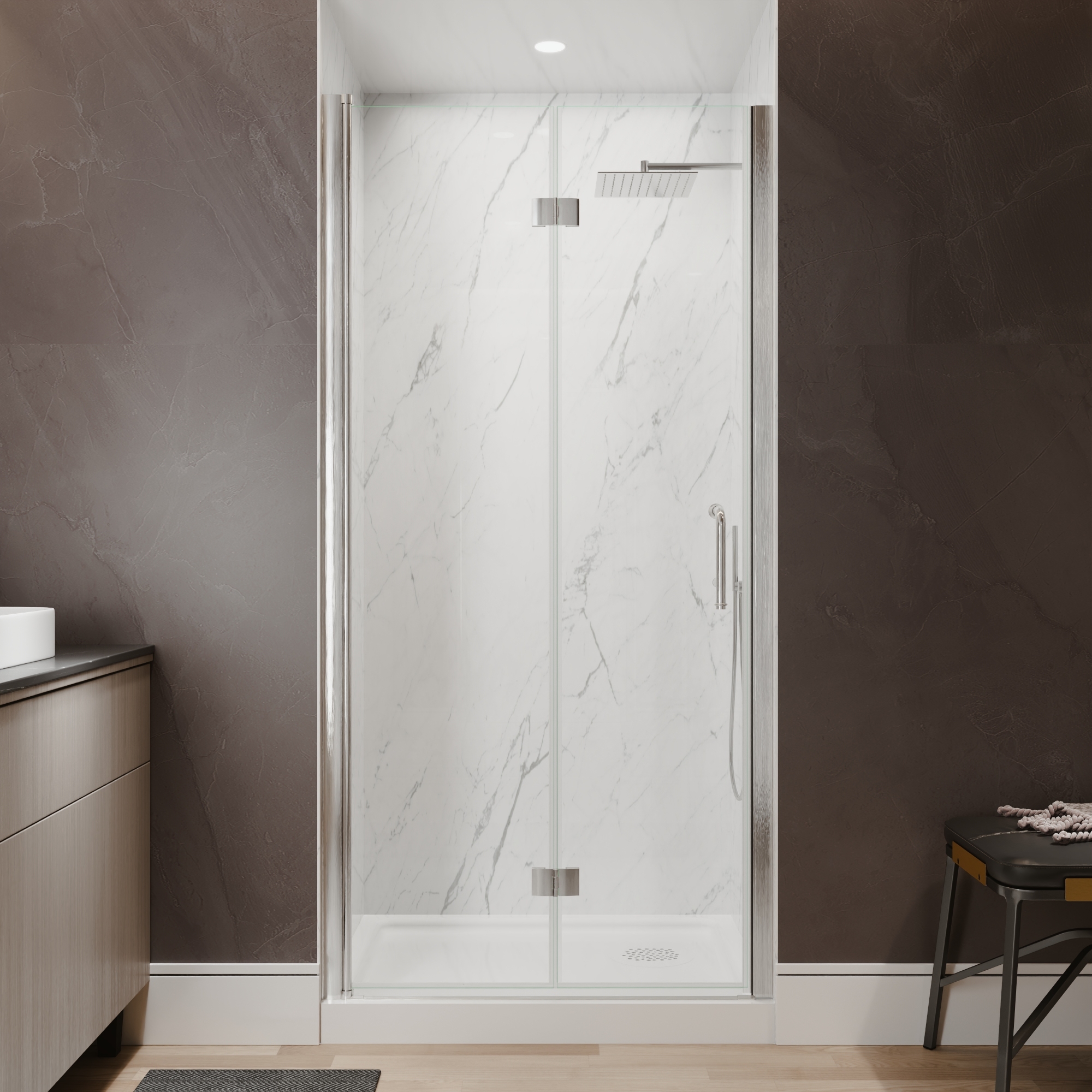 Xspracer 36 to 38 in. W x 72 in. H Bi-Fold Frameless Shower Door in Brushed Nickel with Clear Glass