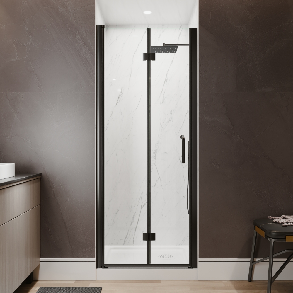 Xspracer 30 to 32 in. W x 72 in. H Bi-Fold Frameless Shower Door in Matte Black with Clear Glass