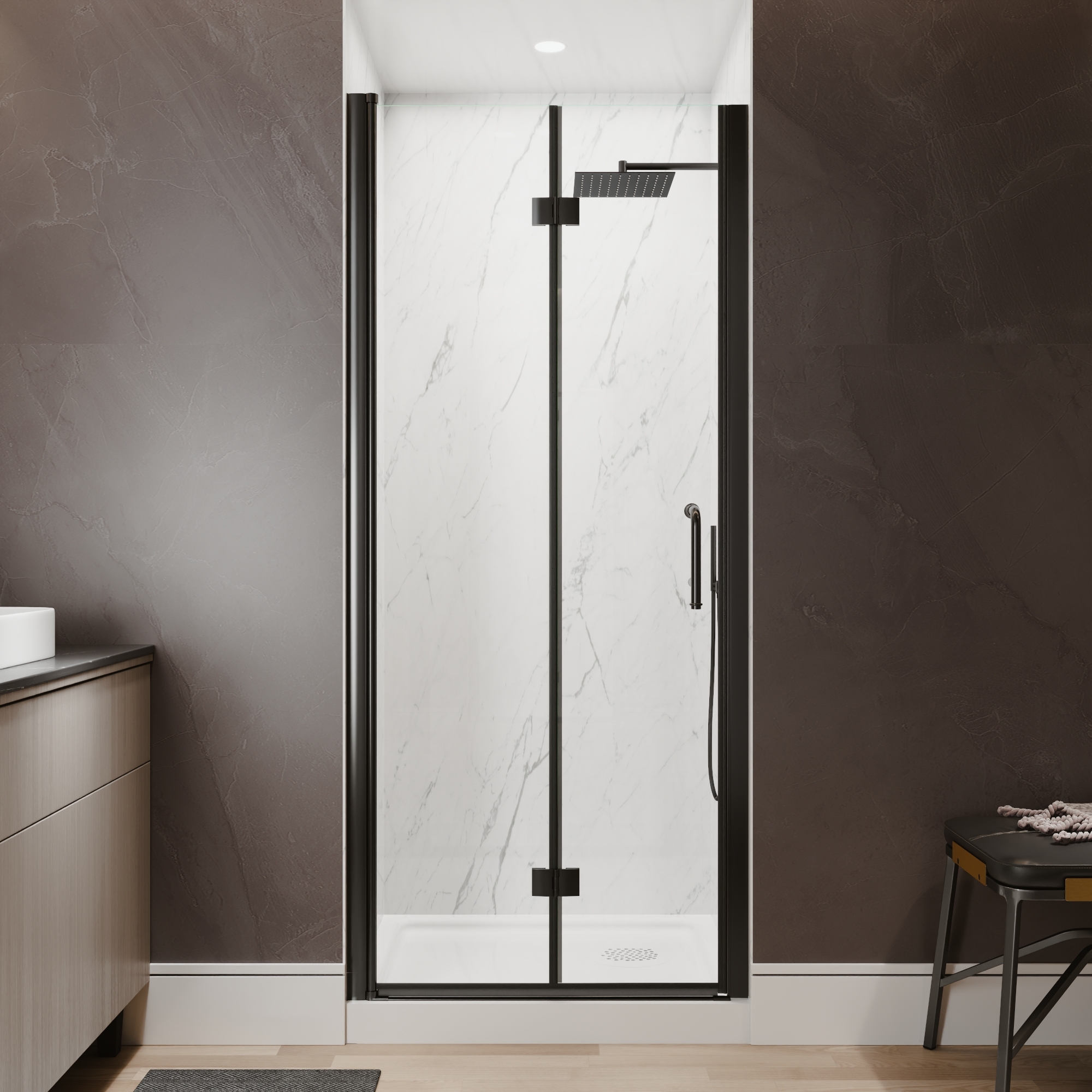 Xspracer 32 to 34 in. W x 72 in. H Bi-Fold Frameless Shower Door in Matte Black with Clear Glass