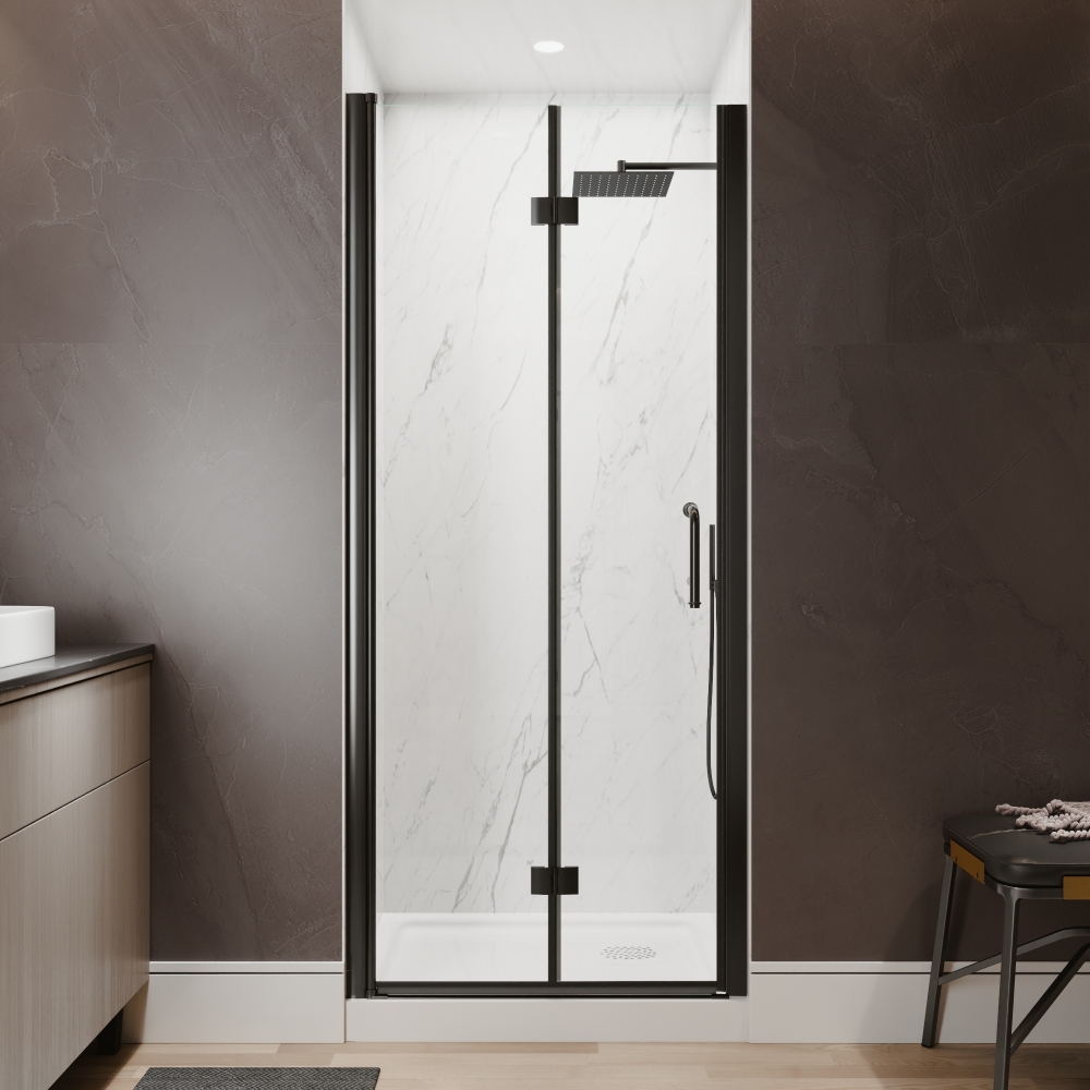 Xspracer 32 to 34 in. W x 72 in. H Bi-Fold Frameless Shower Door in Matte Black with Clear Glass
