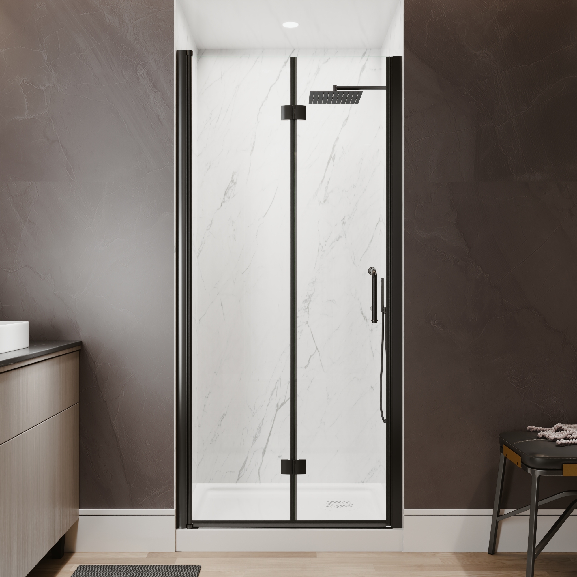 Xspracer 34 to 36 in. W x 72 in. H Bi-Fold Frameless Shower Door in Matte Black with Clear Glass