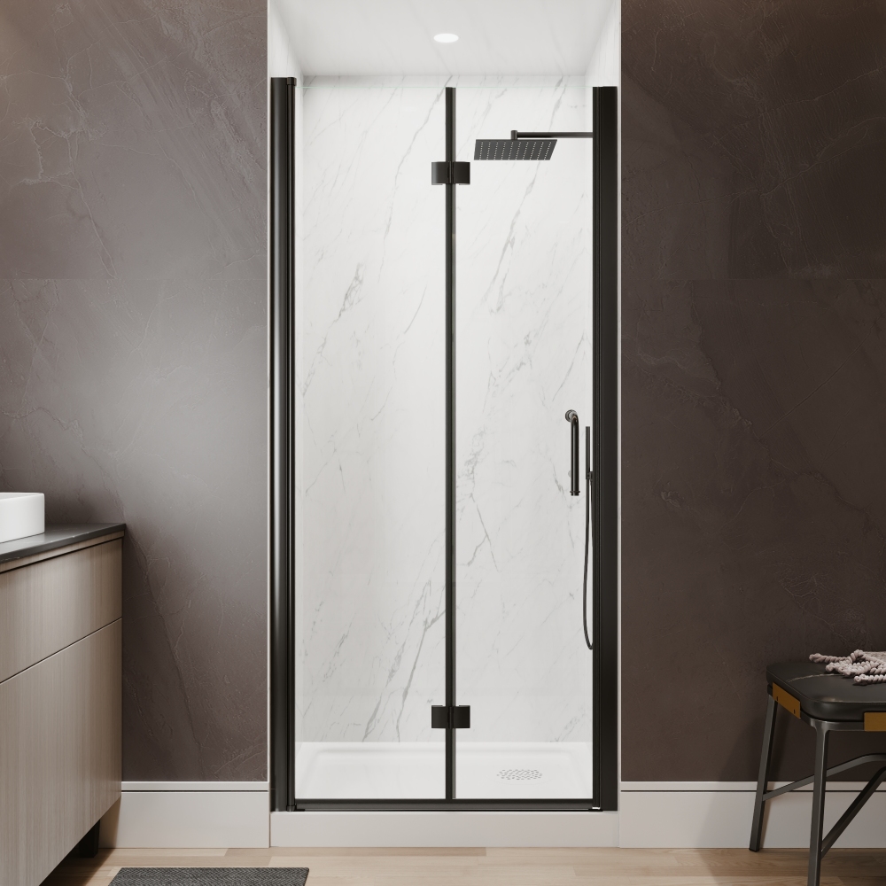 Xspracer 34 to 36 in. W x 72 in. H Bi-Fold Frameless Shower Door in Matte Black with Clear Glass
