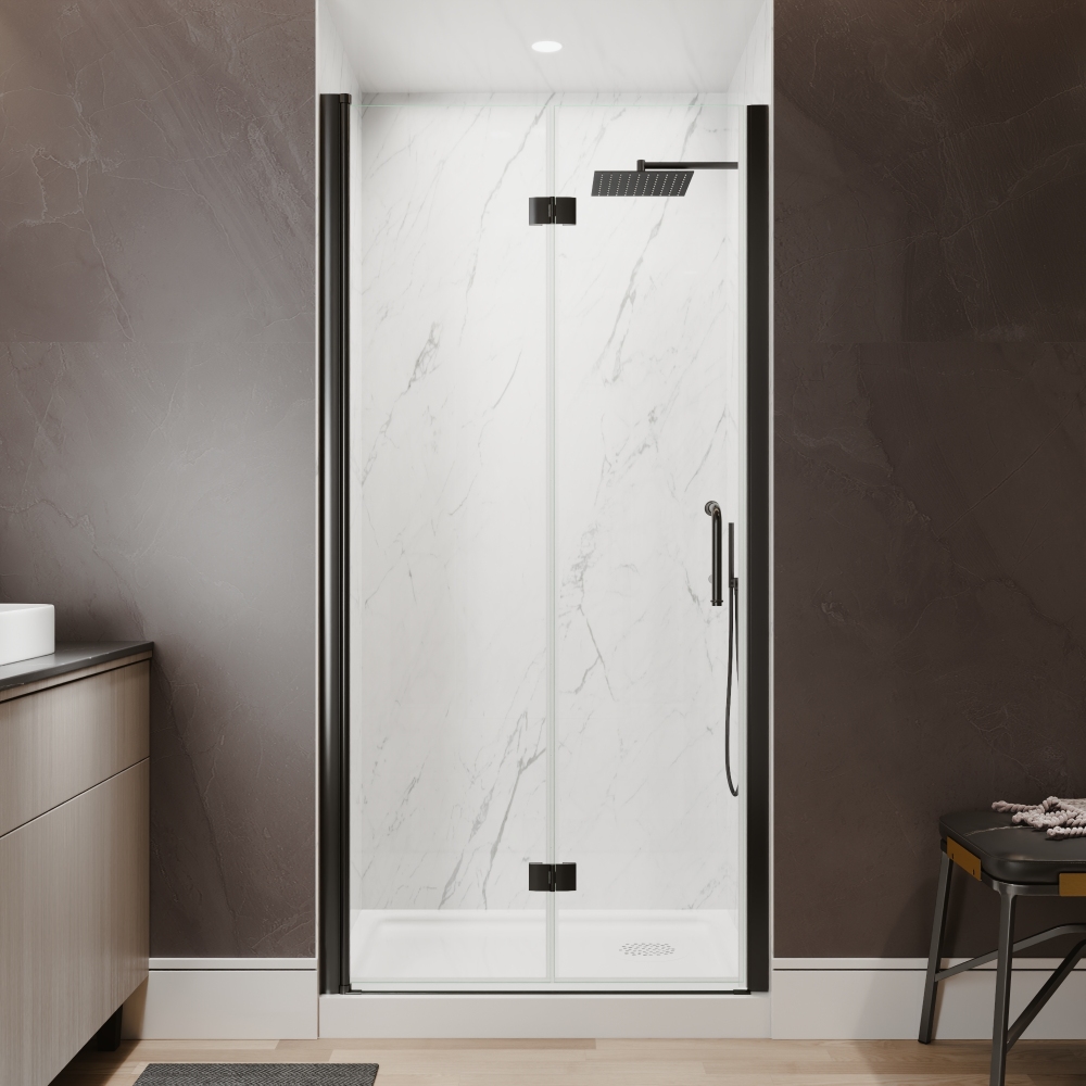 Xspracer 36 to 38 in. W x 72 in. H Bi-Fold Frameless Shower Door in Matte Black with Clear Glass