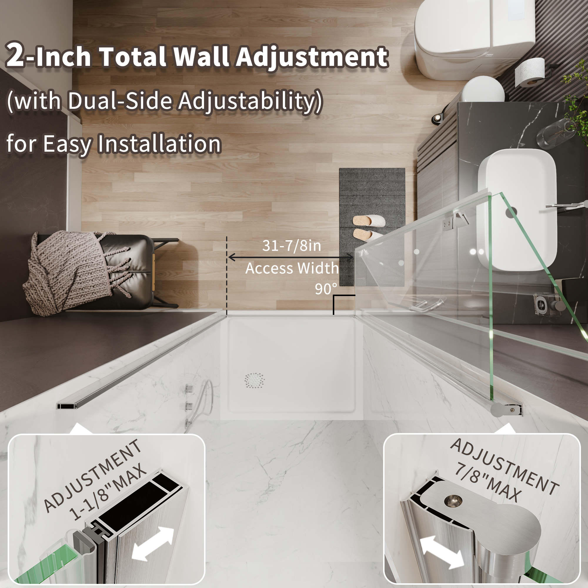 Xspracer 36 to 38 in. W x 72 in. H Bi-Fold Frameless Shower Door in Brushed Nickel with Clear Glass