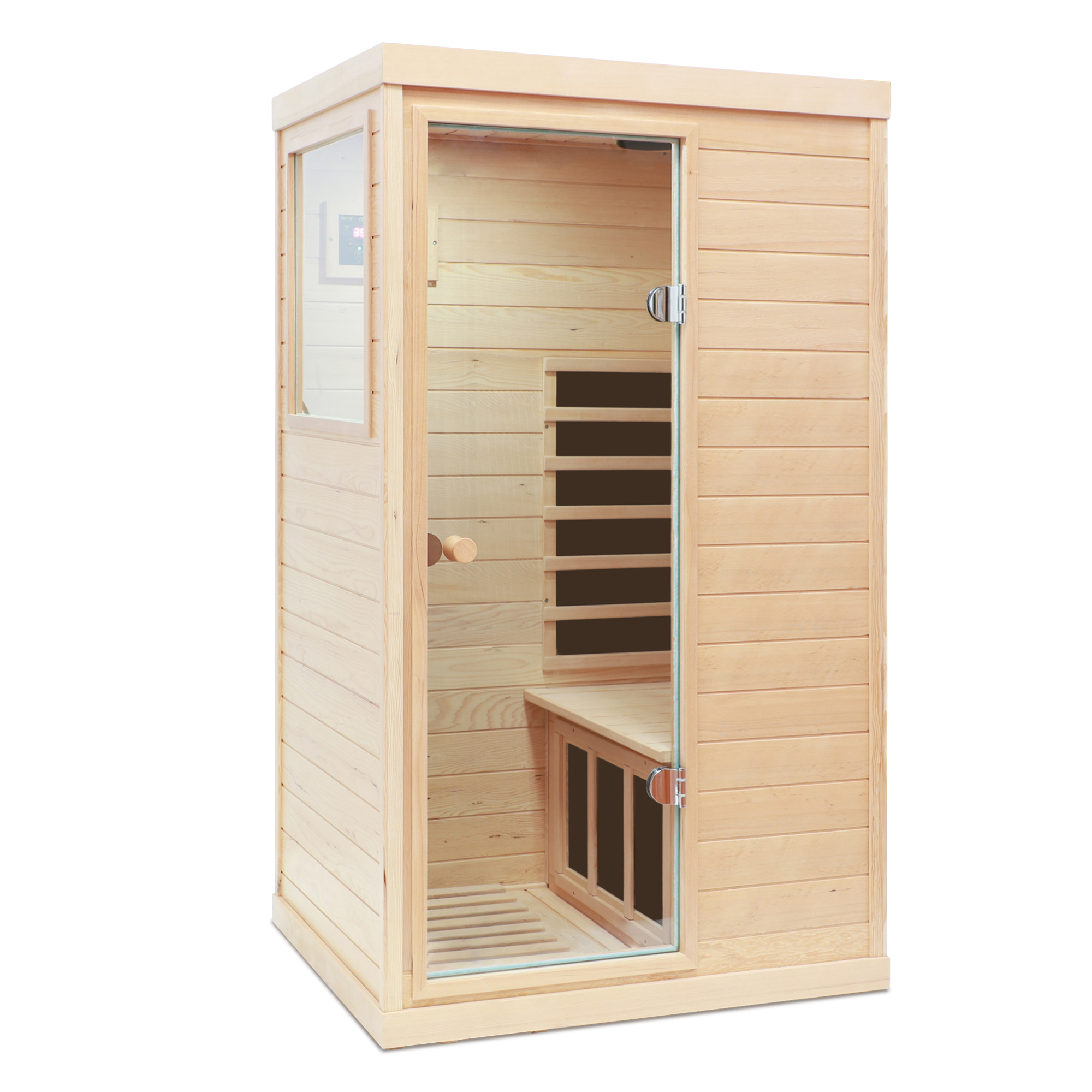 Moray 1-Person Indoor Hemlock Infrared Sauna with 6 Far-Infrared Carbon Heaters and Bluetooth Speakers