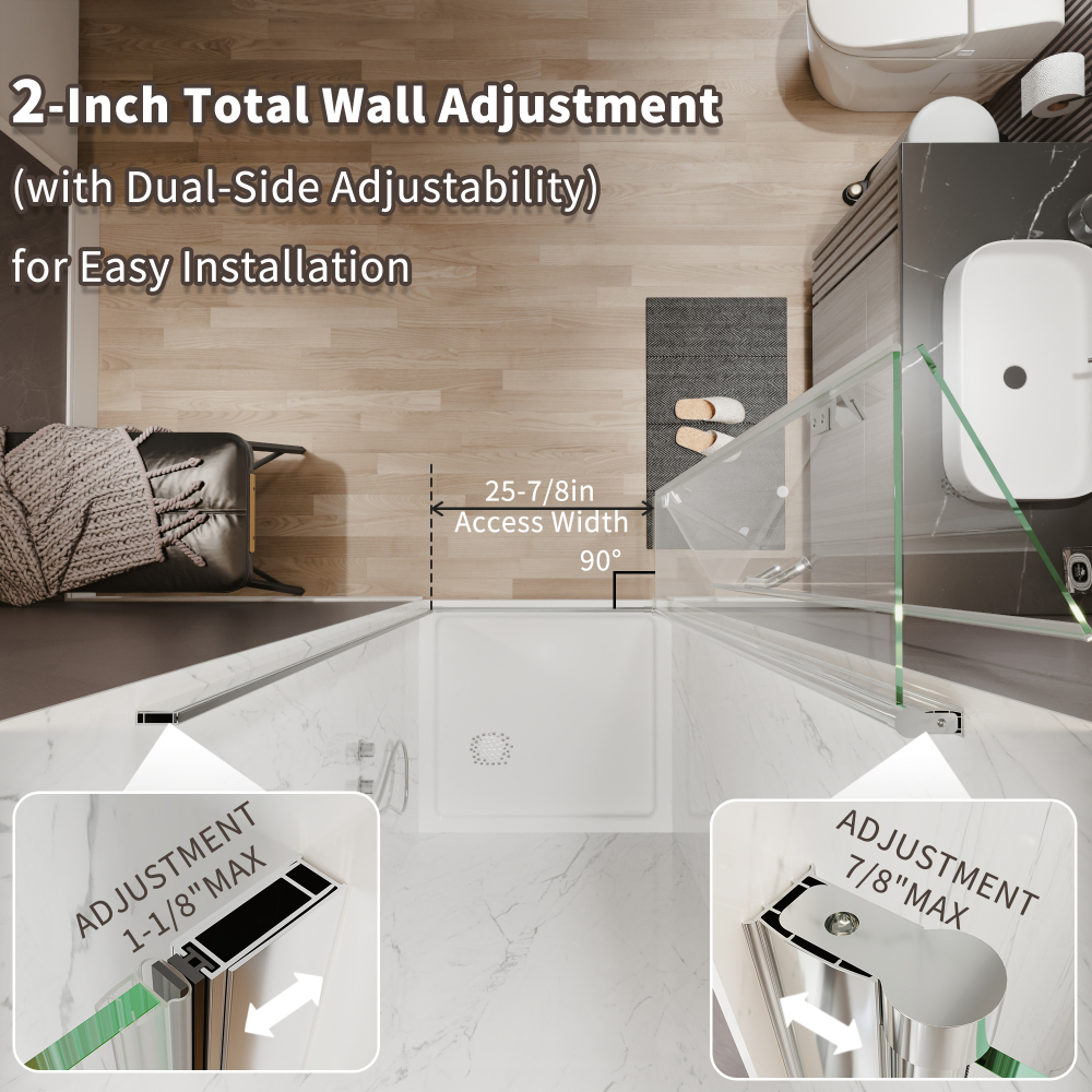 Xspracer 30 to 32 in. W x 72 in. H Bi-Fold Frameless Shower Door in Chrome with Clear Glass