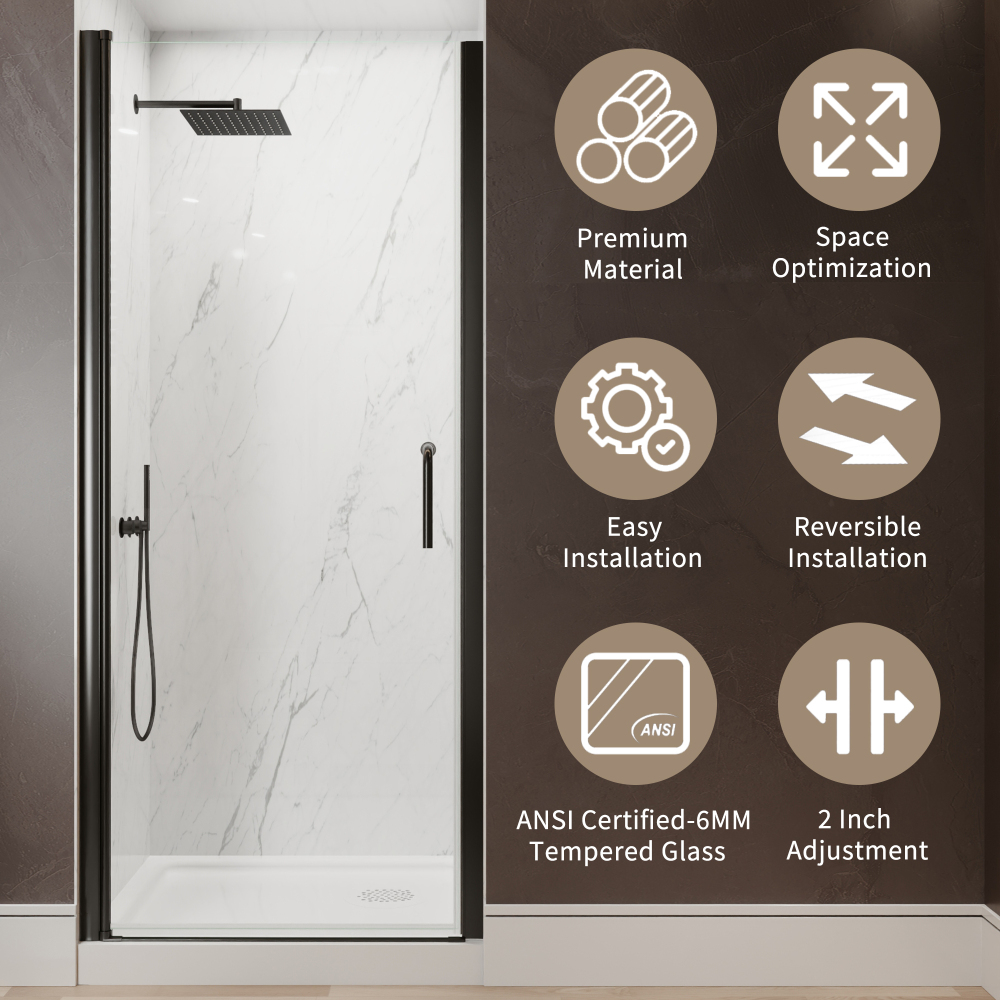 Xspracer 32 to 34 in. W x 72 in. H Pivot Swing Frameless Shower Door in Matte Black with Clear Glass