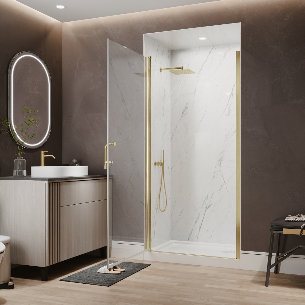 Xspracer 36 to 38 in. W x 72 in. H Pivot Swing Frameless Shower Door in Brushed Gold with Clear Glass
