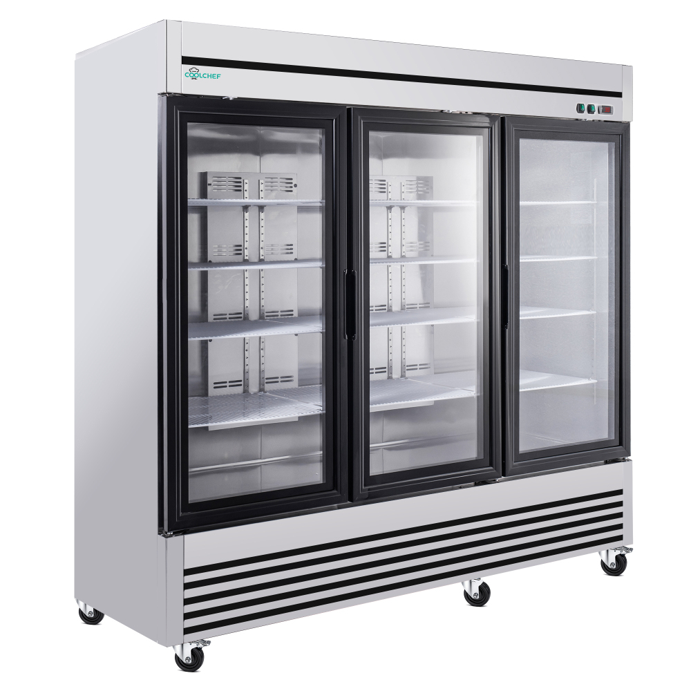 72" Cu Ft Three Glass Door Commercial Reach-In Display Freezer, Triple-Door Upright Deep Freezer -8–0°F, Heated Glass, R290, ETL DOE