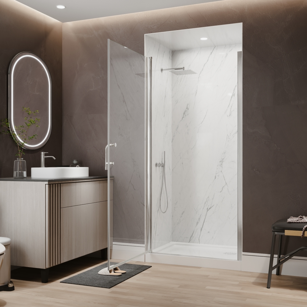 Xspracer 36 to 38 in. W x 72 in. H Pivot Swing Frameless Shower Door in Brushed Nickel with Clear Glass
