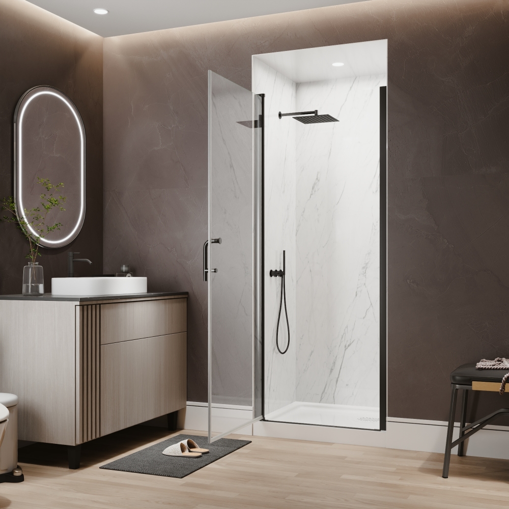 Xspracer 30 to 32 in. W x 72 in. H Pivot Swing Frameless Shower Door in Matte Black with Clear Glass