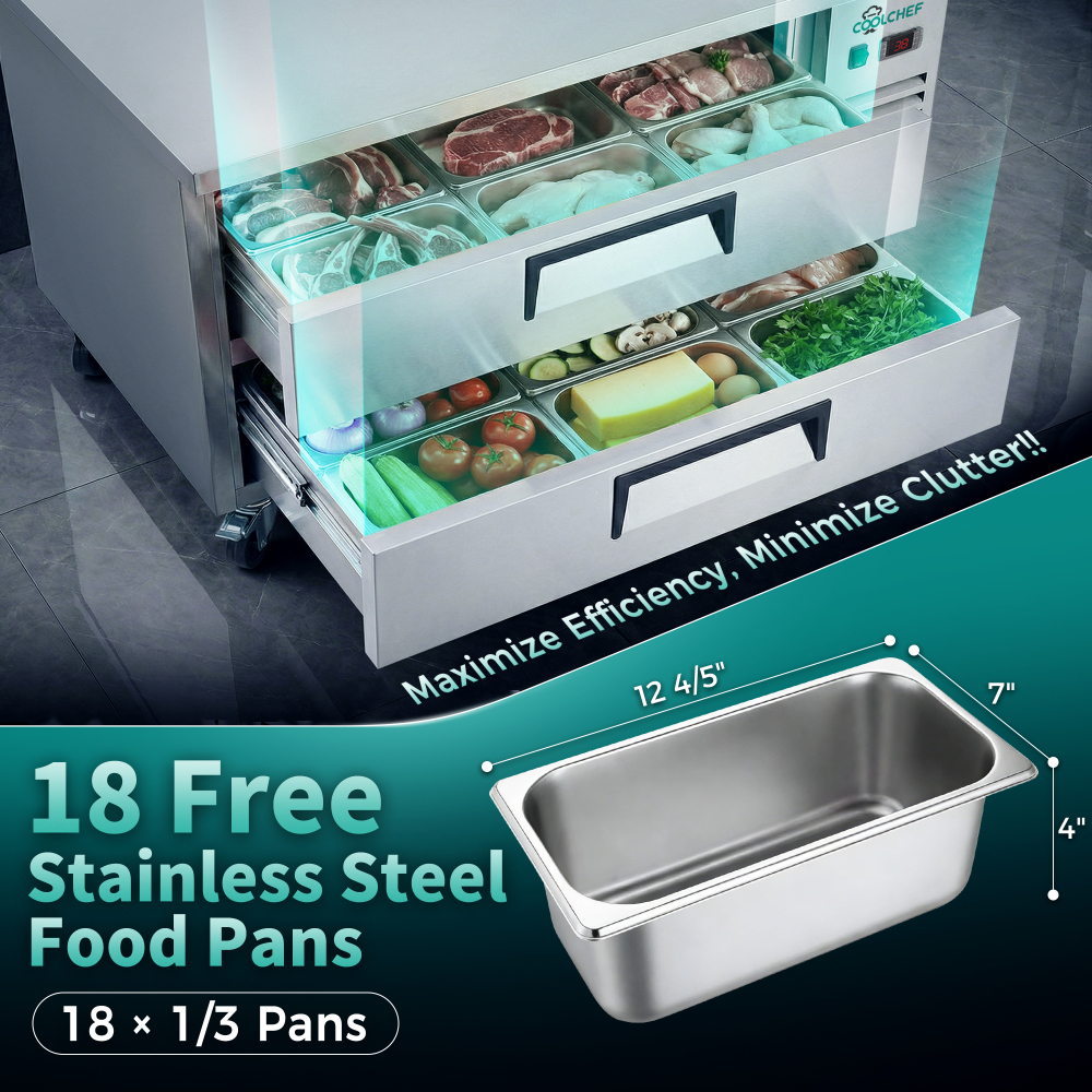 52 " Refrigerated Chef Base 2 Drawer Undercounter Refrigerator 10.5 Cu Ft 33 41F Ventilated Cooling R290 ETL DOE