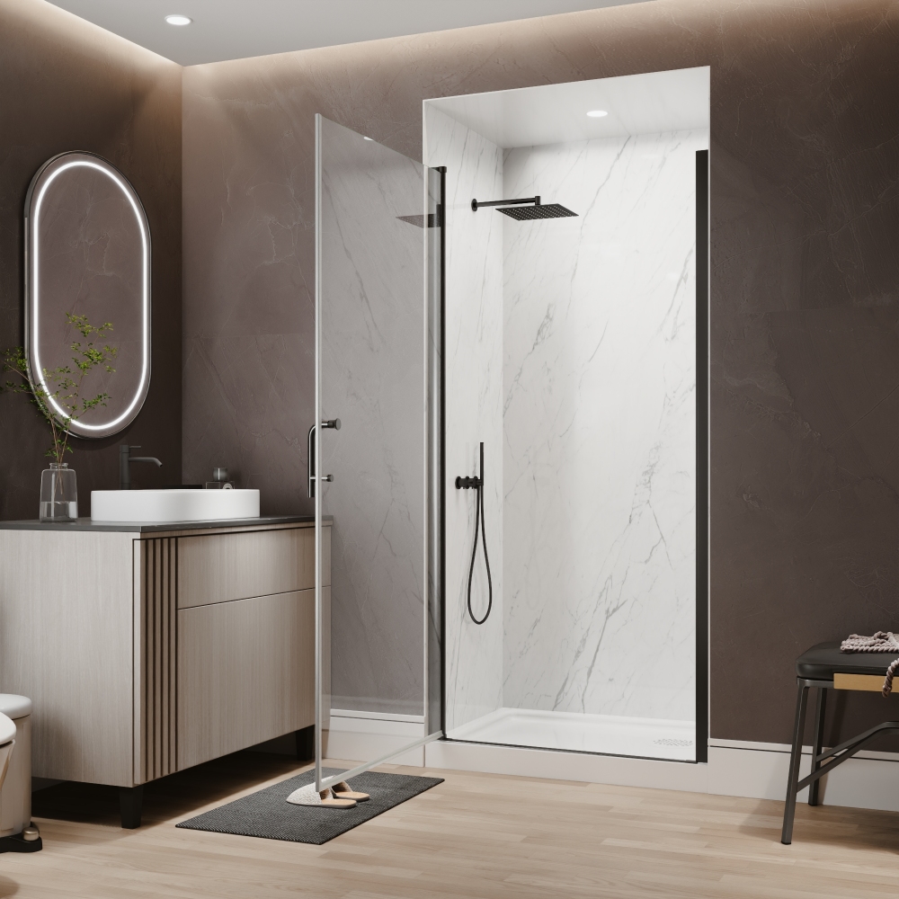 Xspracer 36 to 38 in. W x 72 in. H Pivot Swing Frameless Shower Door in Matte Black with Clear Glass