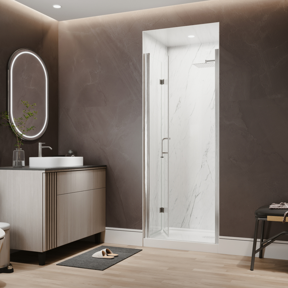 Xspracer 30 to 32 in. W x 72 in. H Bi-Fold Frameless Shower Door in Brushed Nickel with Clear Glass