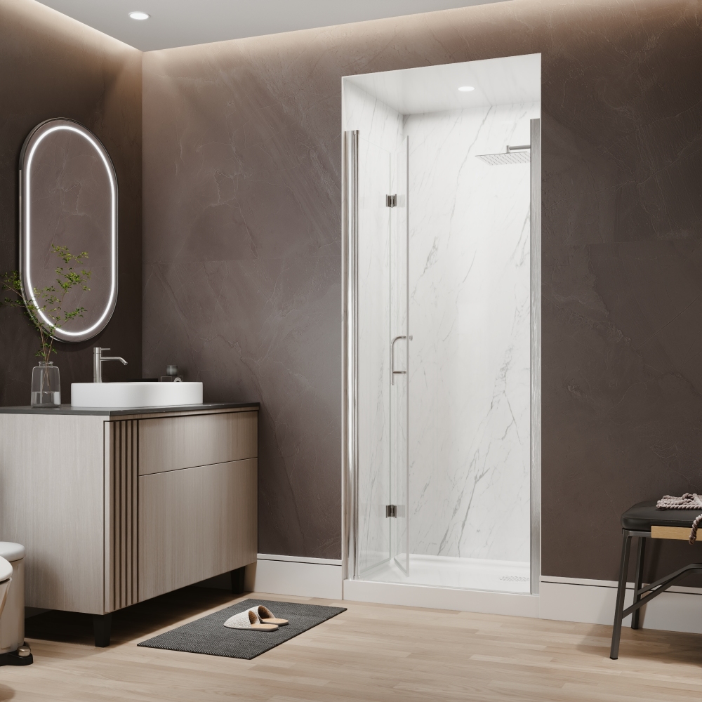 Xspracer 32 to 34 in. W x 72 in. H Bi-Fold Frameless Shower Door in Brushed Nickel with Clear Glass