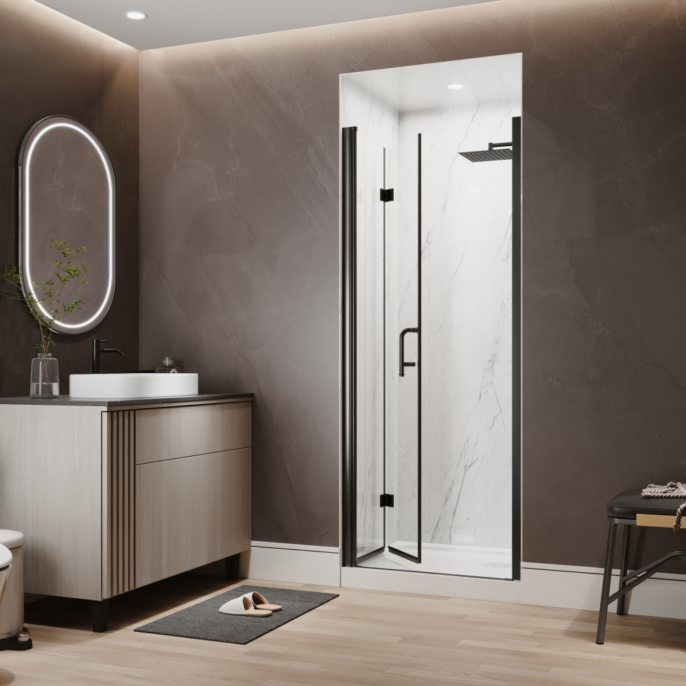 Xspracer 30 to 32 in. W x 72 in. H Bi-Fold Frameless Shower Door in Matte Black with Clear Glass
