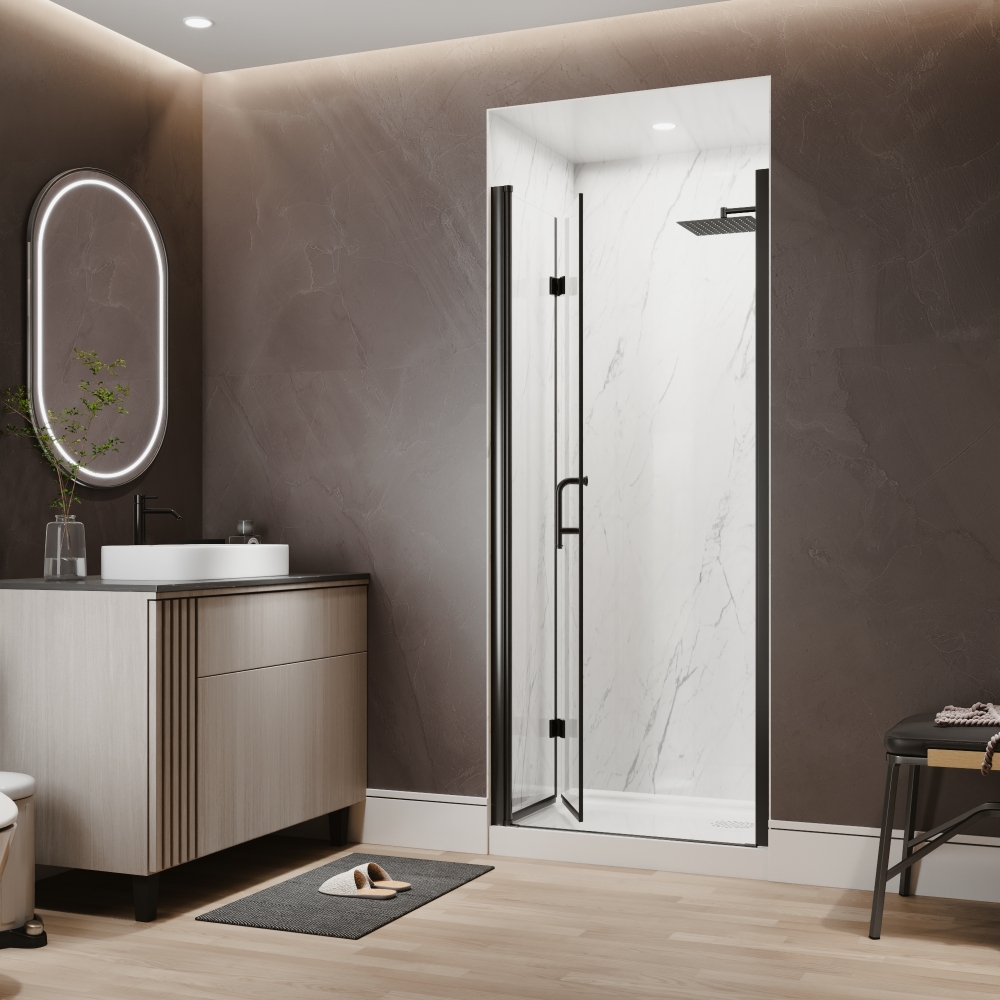 Xspracer 32 to 34 in. W x 72 in. H Bi-Fold Frameless Shower Door in Matte Black with Clear Glass