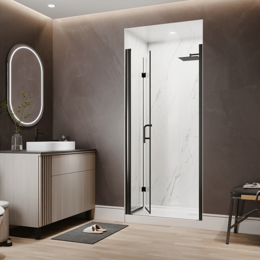 Xspracer 34 to 36 in. W x 72 in. H Bi-Fold Frameless Shower Door in Matte Black with Clear Glass