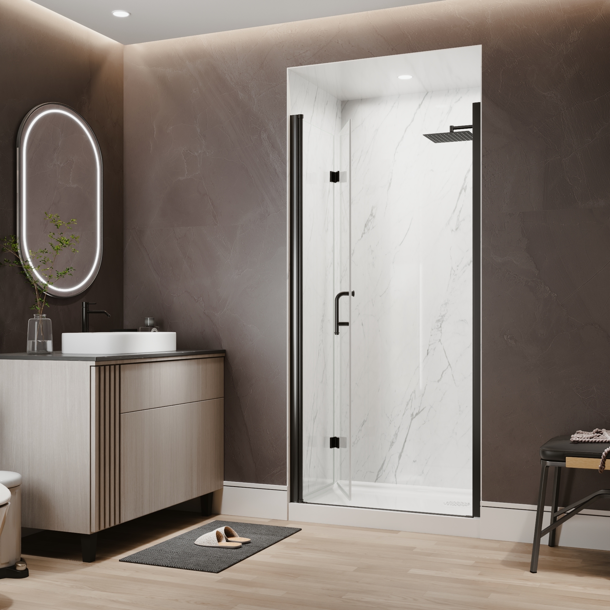 Xspracer 36 to 38 in. W x 72 in. H Bi-Fold Frameless Shower Door in Matte Black with Clear Glass
