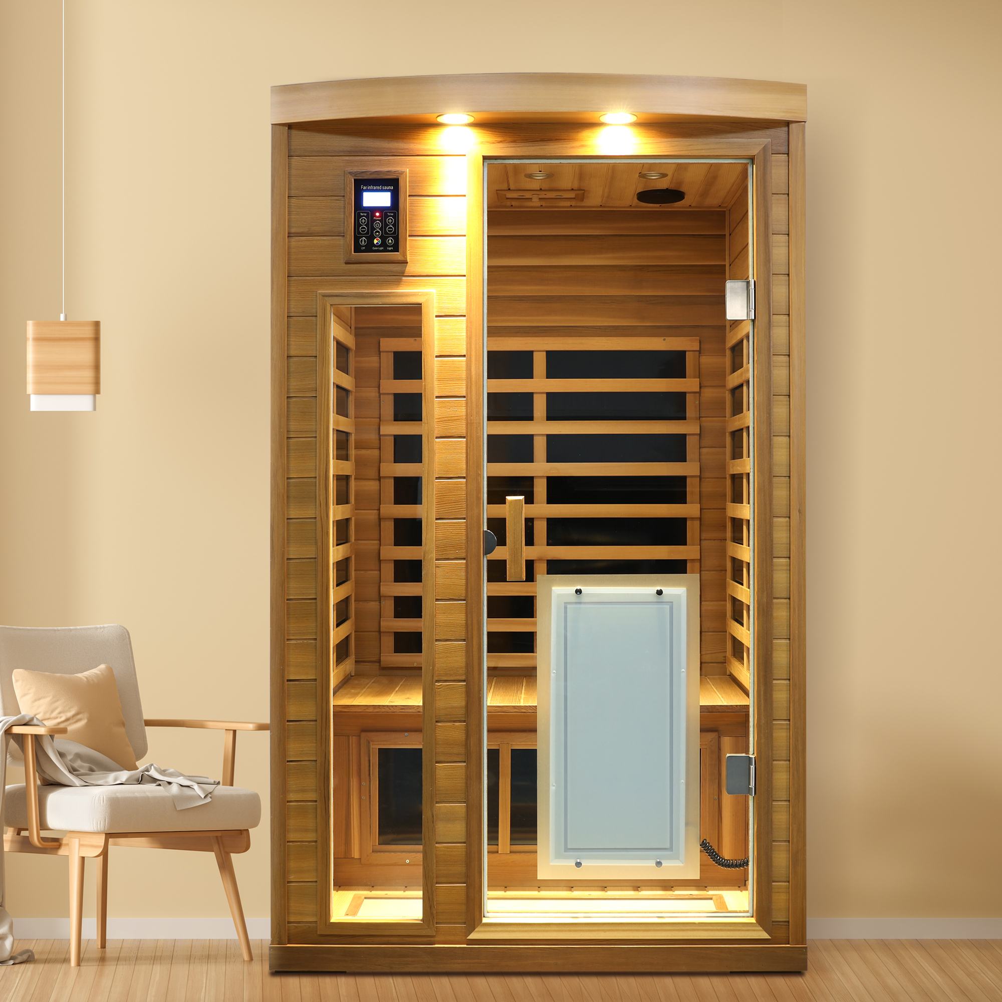 Moray Low-EMF 2-Person Indoor Red Cedar Far-Infrared Sauna Room with 8-Carbon Crystal Heaters