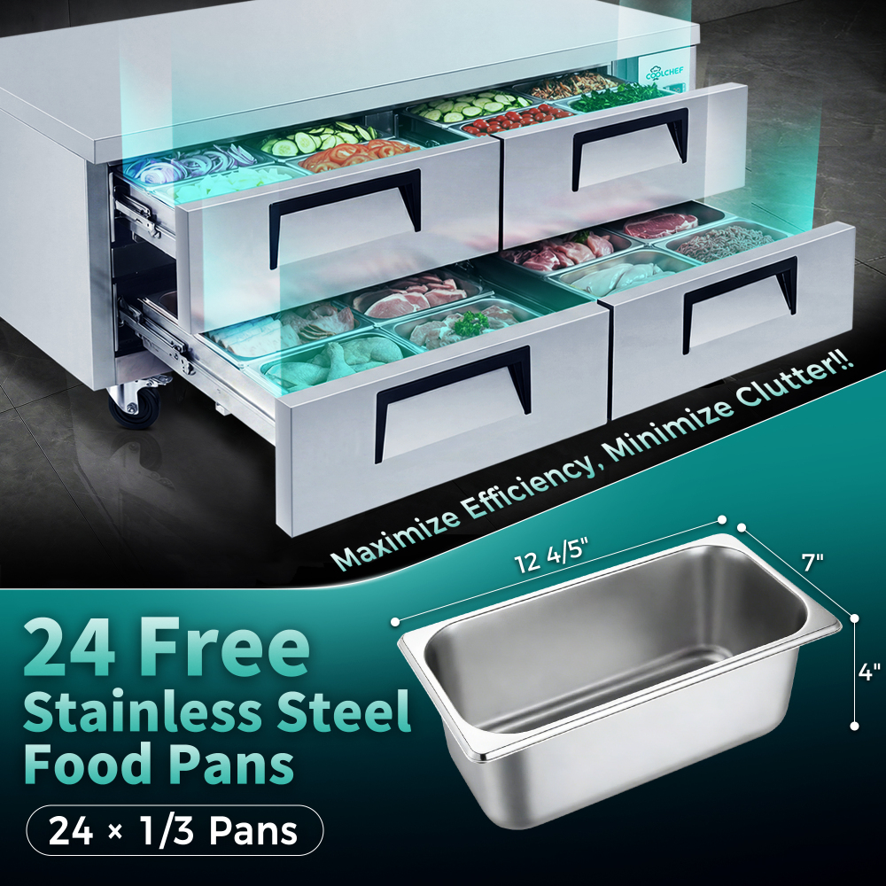 72 " Refrigerated Chef Base 4 Drawer Undercounter Refrigerator Ventilated Cooling Auto Defrost ETL NSF