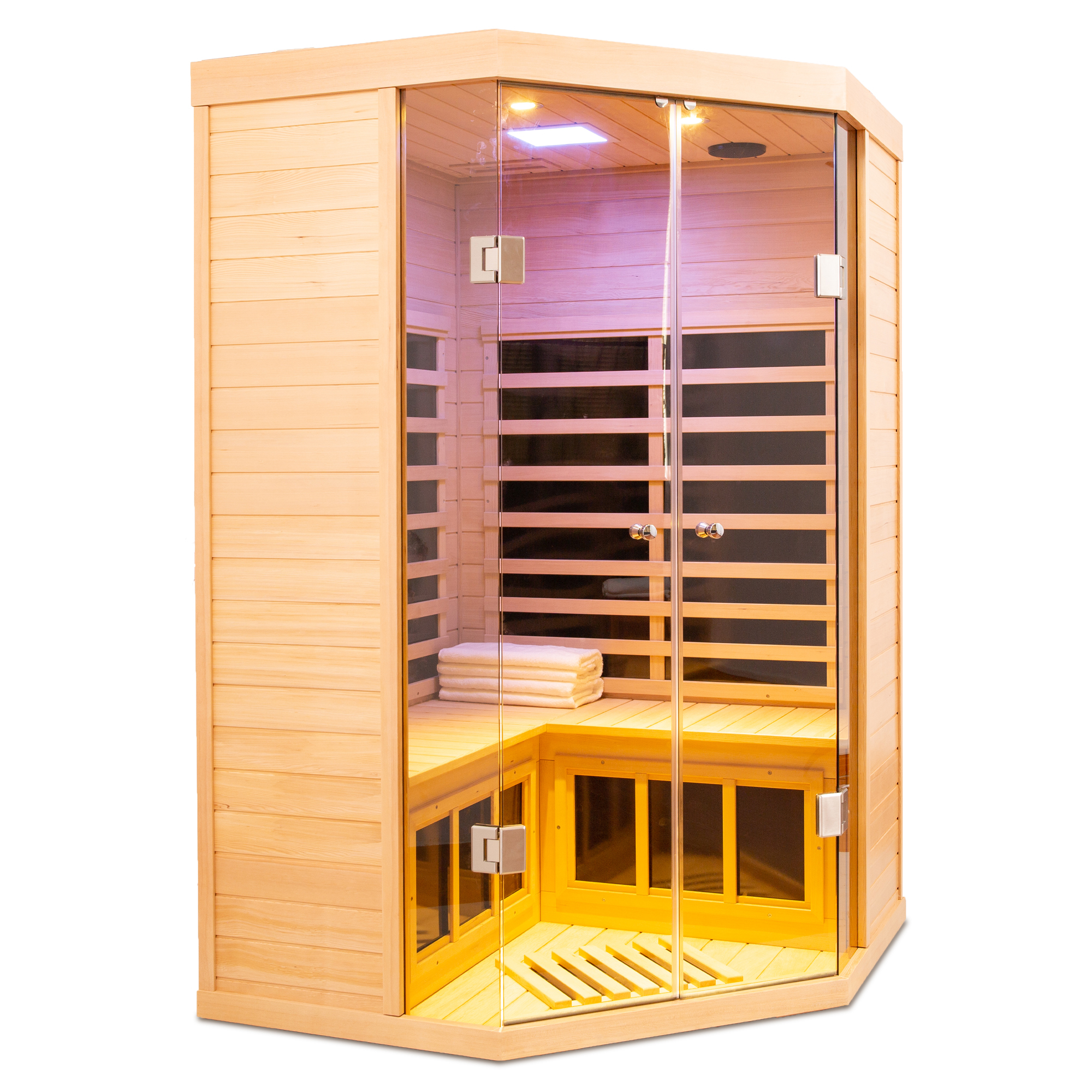 Moray 2-Person Indoor Hemlock Deluxe Transparent Infrared Sauna with 7 Far-Infrared Carbon Crystal Heaters