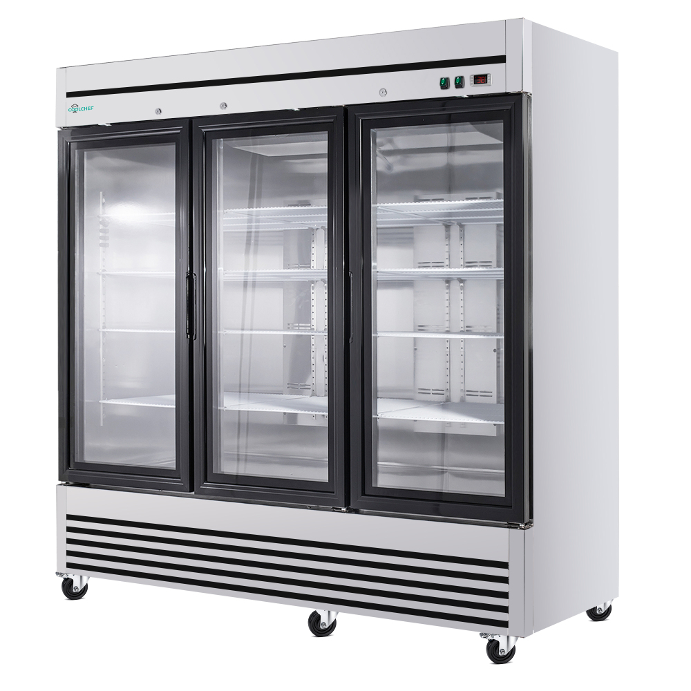 72" Cu Ft Three Glass Door Commercial Reach-In Display Freezer, Triple-Door Upright Deep Freezer -8–0°F, Heated Glass, R290, ETL DOE
