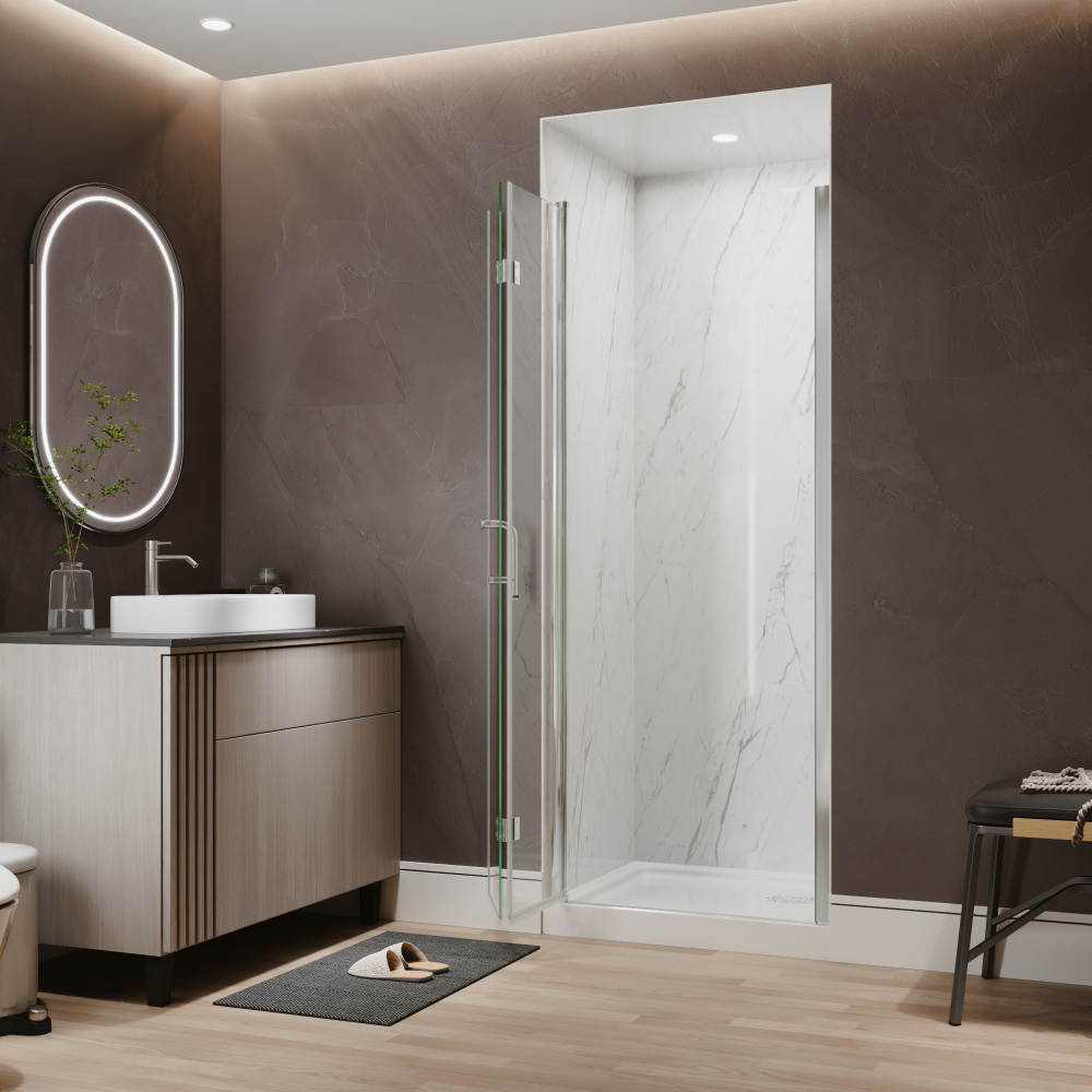 Xspracer 30 to 32 in. W x 72 in. H Bi-Fold Frameless Shower Door in Chrome with Clear Glass