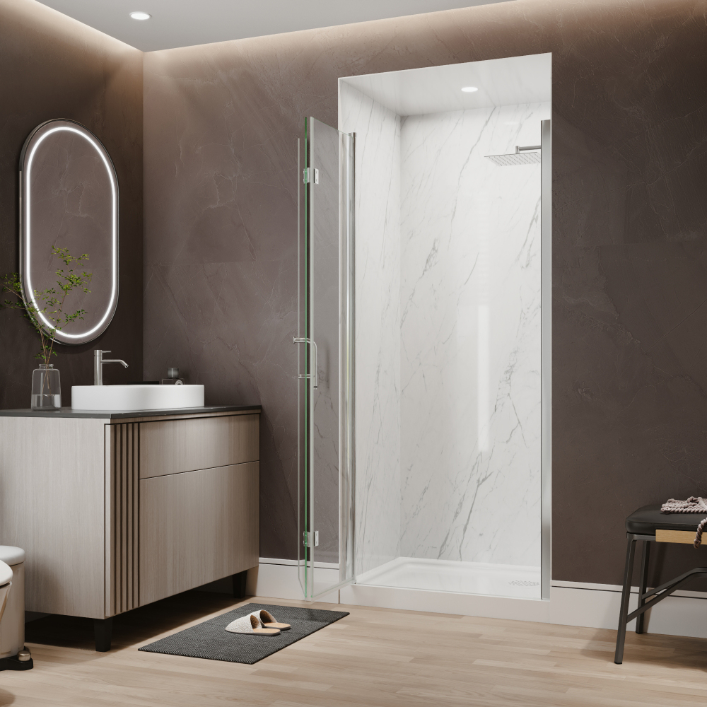 Xspracer 34 to 36 in. W x 72 in. H Bi-Fold Frameless Shower Door in Chrome with Clear Glass