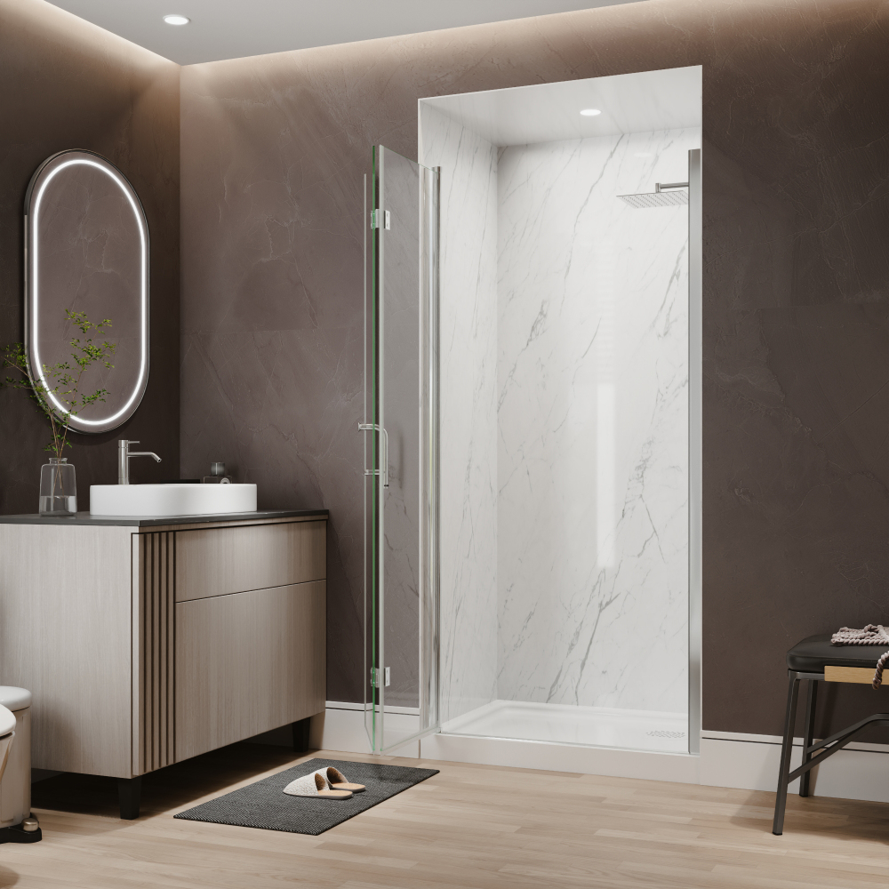 Xspracer 36 to 38 in. W x 72 in. H Bi-Fold Frameless Shower Door in Chrome with Clear Glass