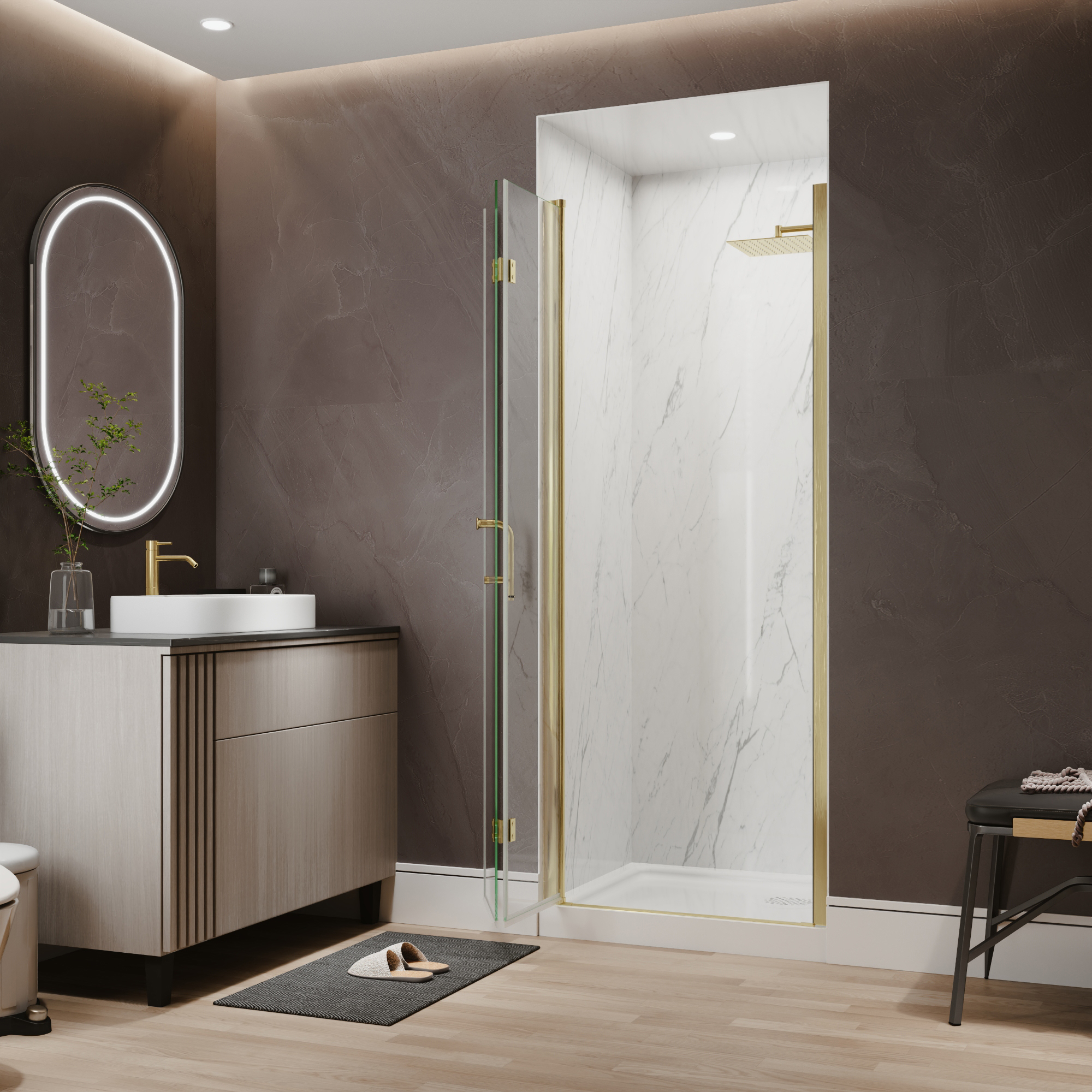Xspracer 30 to 32 in. W x 72 in. H Bi-Fold Frameless Shower Door in Brushed Gold with Clear Glass