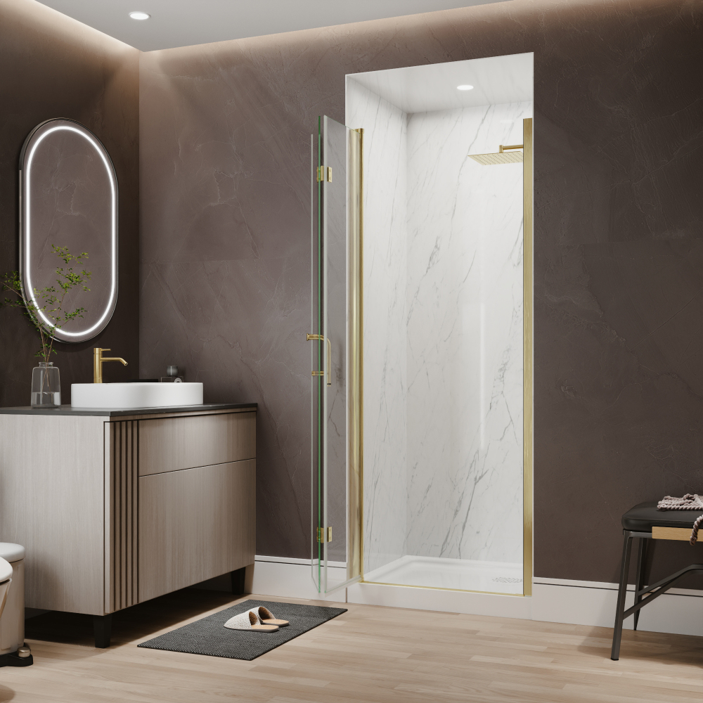 Xspracer 30 to 32 in. W x 72 in. H Bi-Fold Frameless Shower Door in Brushed Gold with Clear Glass