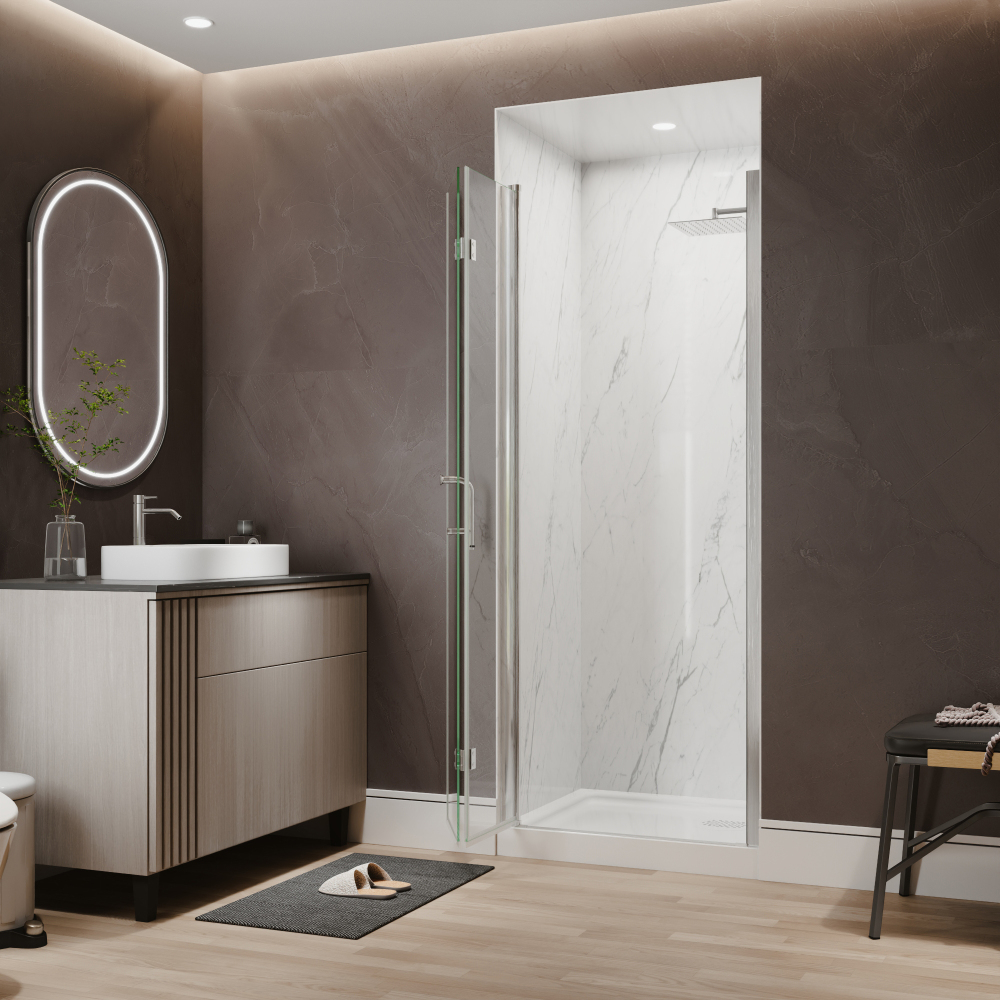 Xspracer 30 to 32 in. W x 72 in. H Bi-Fold Frameless Shower Door in Brushed Nickel with Clear Glass