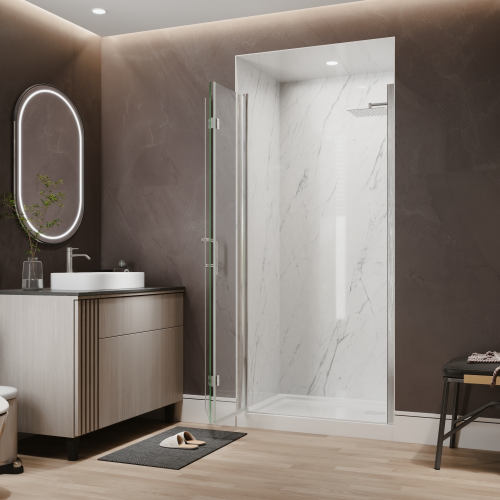 Xspracer 36 to 38 in. W x 72 in. H Bi-Fold Frameless Shower Door in Brushed Nickel with Clear Glass