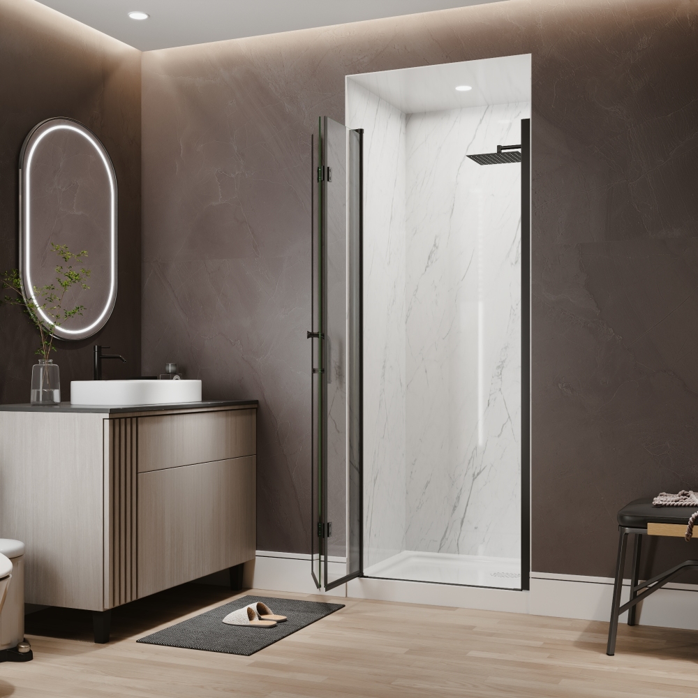 Xspracer 30 to 32 in. W x 72 in. H Bi-Fold Frameless Shower Door in Matte Black with Clear Glass