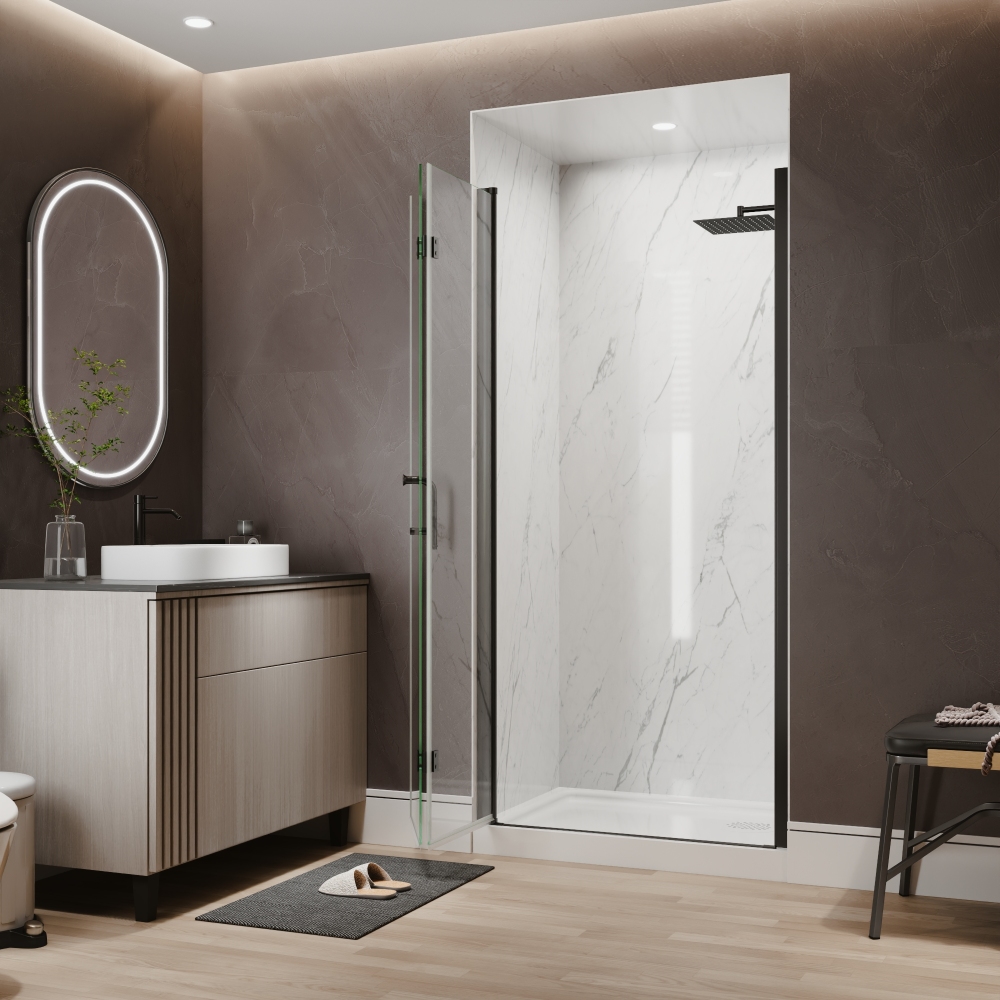 Xspracer 36 to 38 in. W x 72 in. H Bi-Fold Frameless Shower Door in Matte Black with Clear Glass