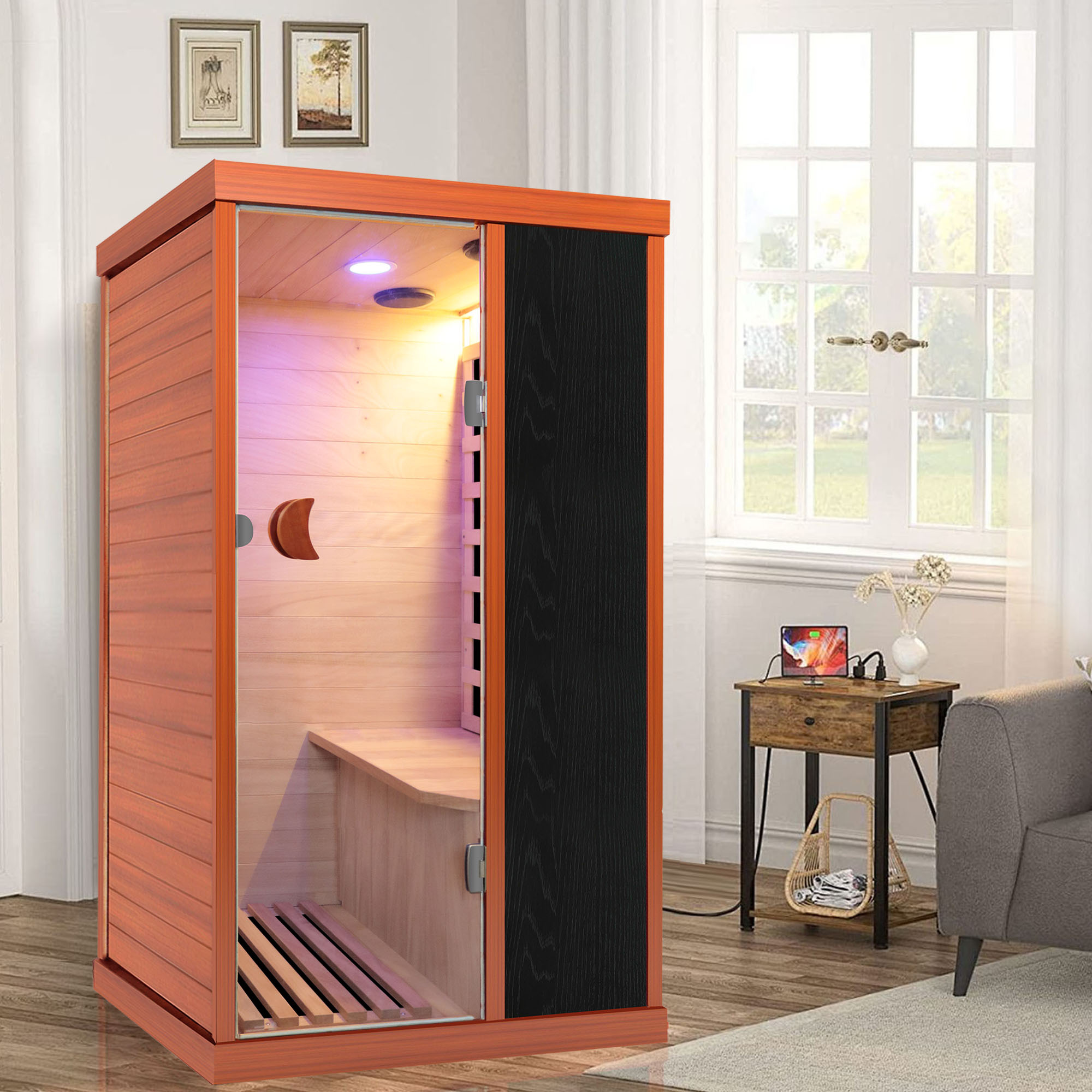 Moray 1-Person Indoor Oguman Infrared Sauna with 5 Far-infrared Carbon Crystal Heaters, 2 Lights