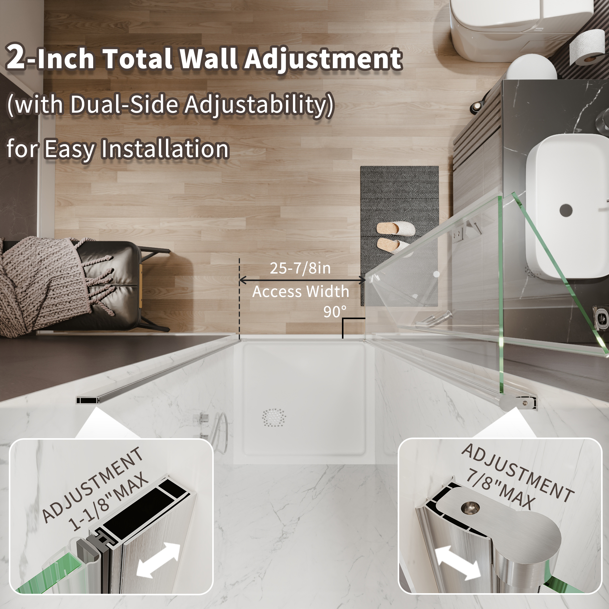 Xspracer 30 to 32 in. W x 72 in. H Bi-Fold Frameless Shower Door in Brushed Nickel with Clear Glass