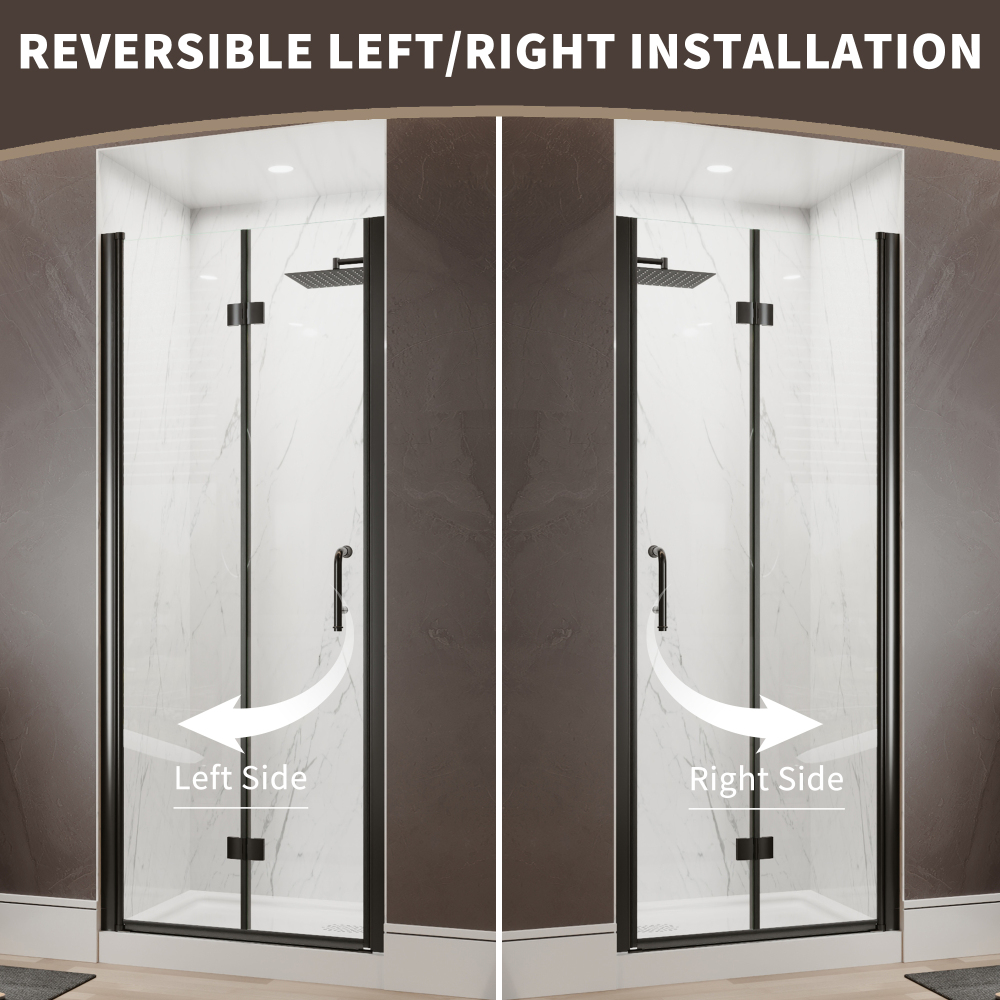 Xspracer 30 to 32 in. W x 72 in. H Bi-Fold Frameless Shower Door in Matte Black with Clear Glass