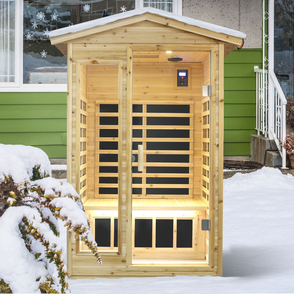 Moray 1-2 Person Outdoor Fir Infrared Sauna with 8 Far-infrared Carbon Crystal Heaters and Chromotherapy