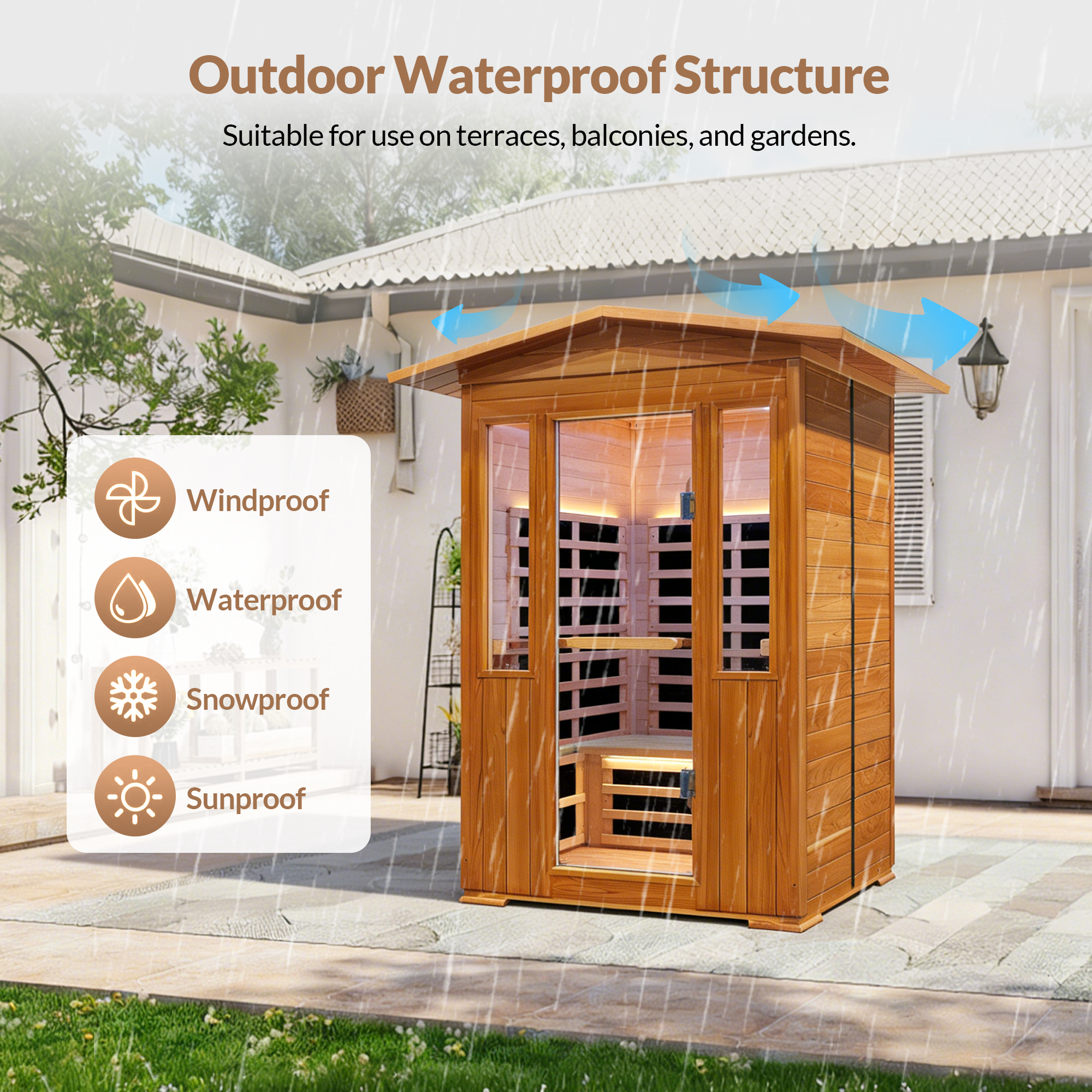 Moray 2-Person Outdoor Infrared Sauna in Red Cedar with Bluetooth Speakers, 9-Heating Panels, 2250W