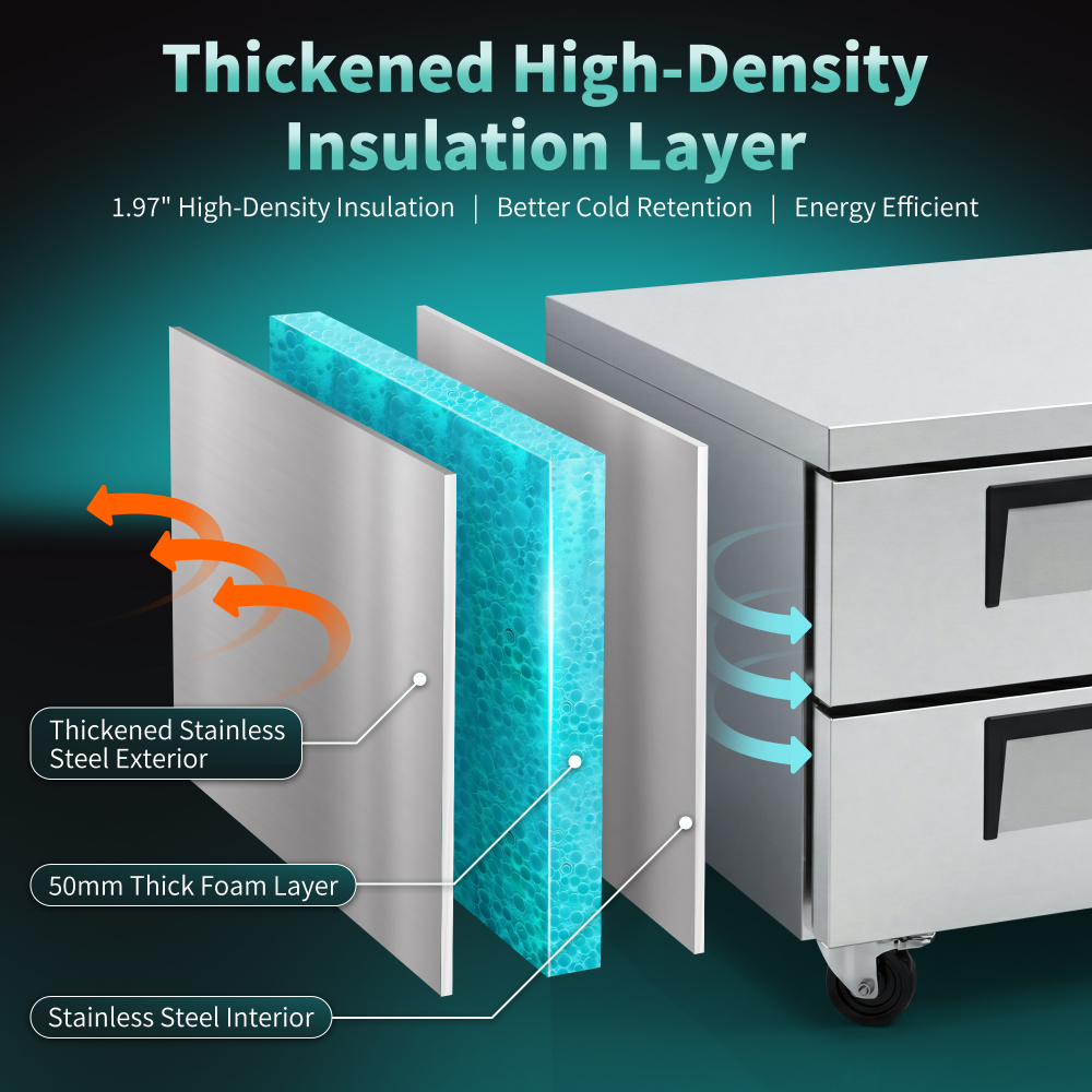 36 Inch Refrigerated Chef Base 2 Drawer Undercounter Refrigerator 6.5 Cu Ft 33 41F Ventilated Cooling R290