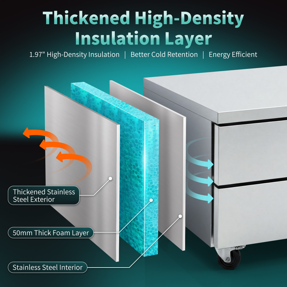 48" Refrigerated Chef Base 2 Drawer Undercounter Refrigerator 33 41F Ventilated Cooling